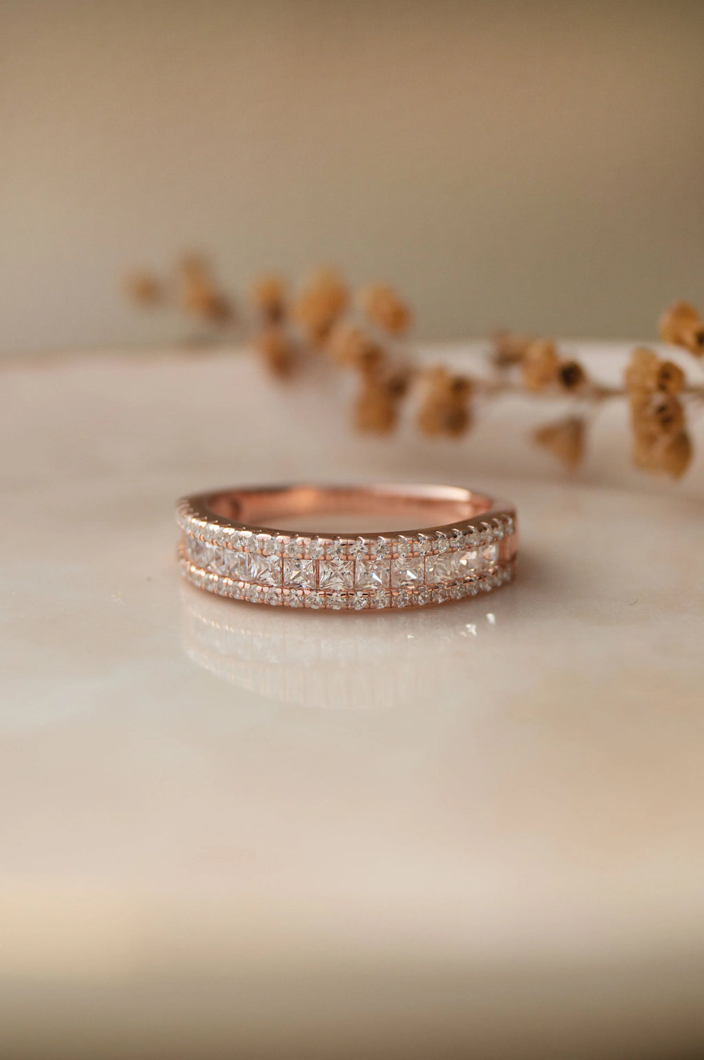 Linear Glam Rose Gold Plated Sterling Silver Band Ring