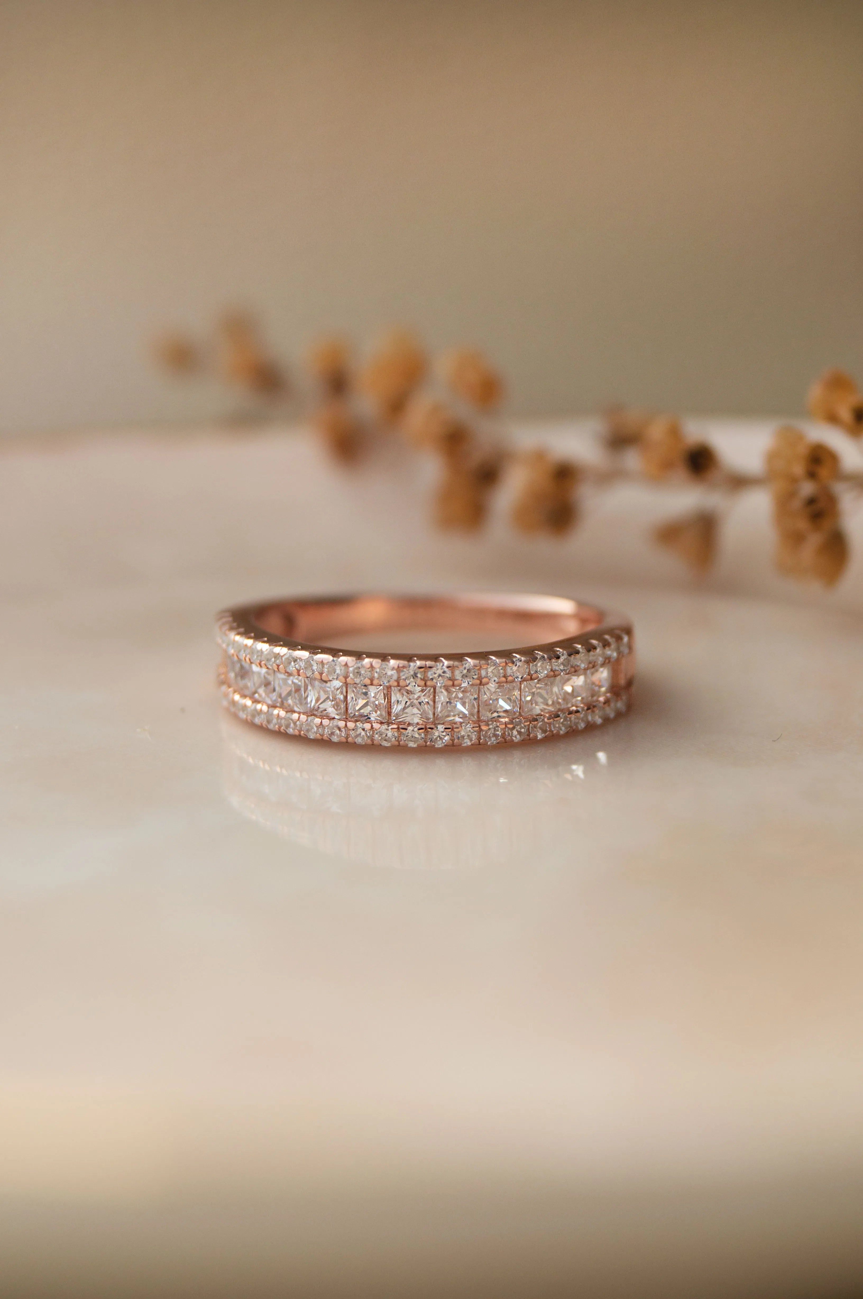 Linear Glam Rose Gold Plated Sterling Silver Band Ring
