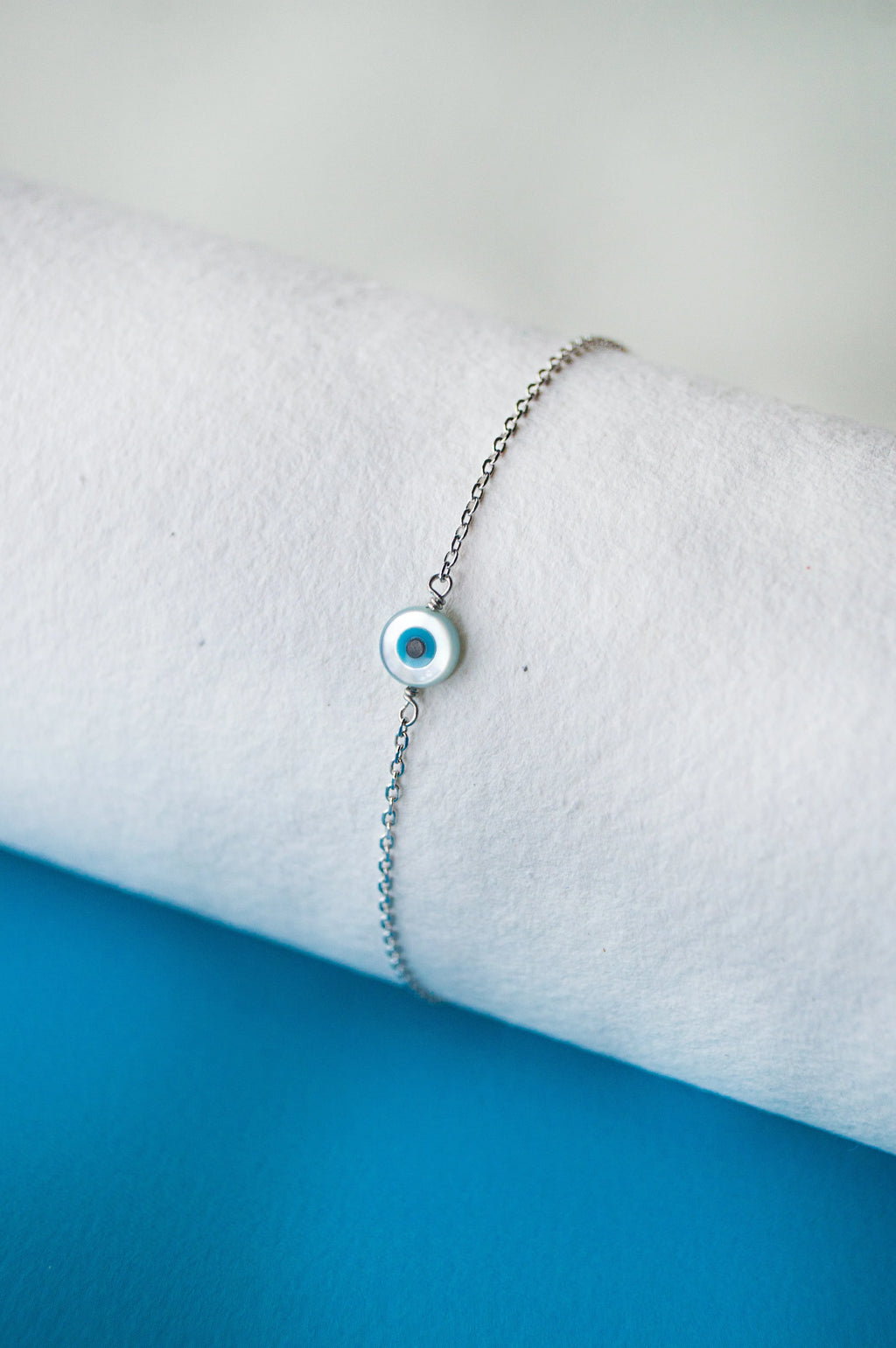 Evil Eye Mother-Of-Pearl Sterling Silver Delicate Chain Bracelet