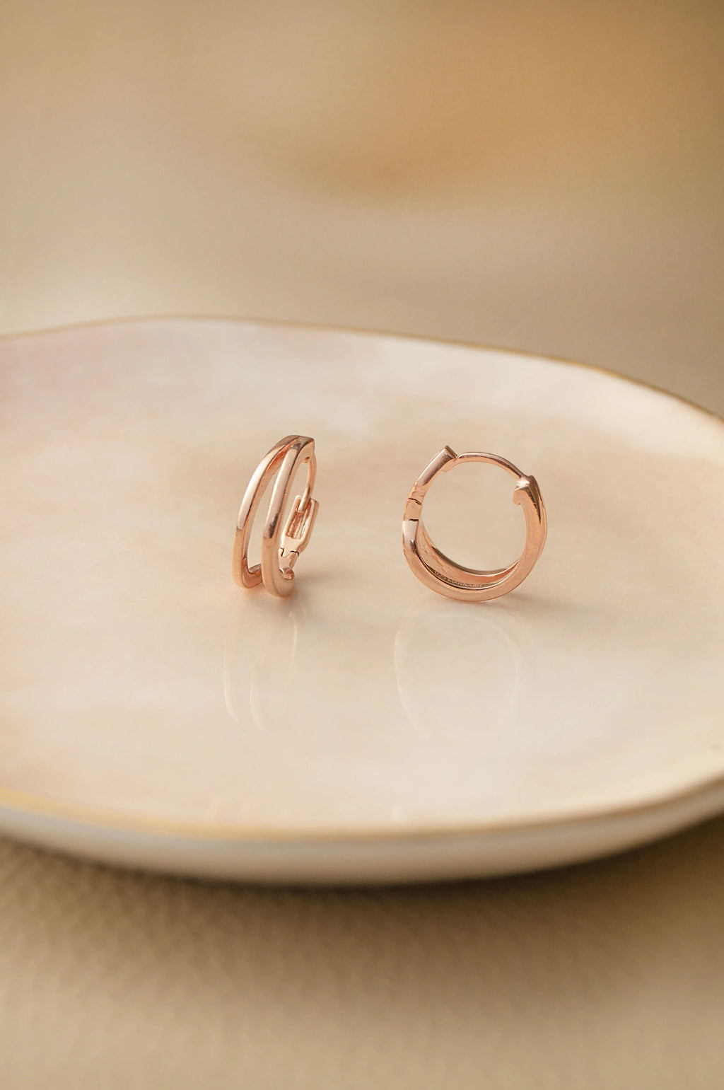 Dual Glam Rose Gold Plated Sterling Silver Hoop Earrings