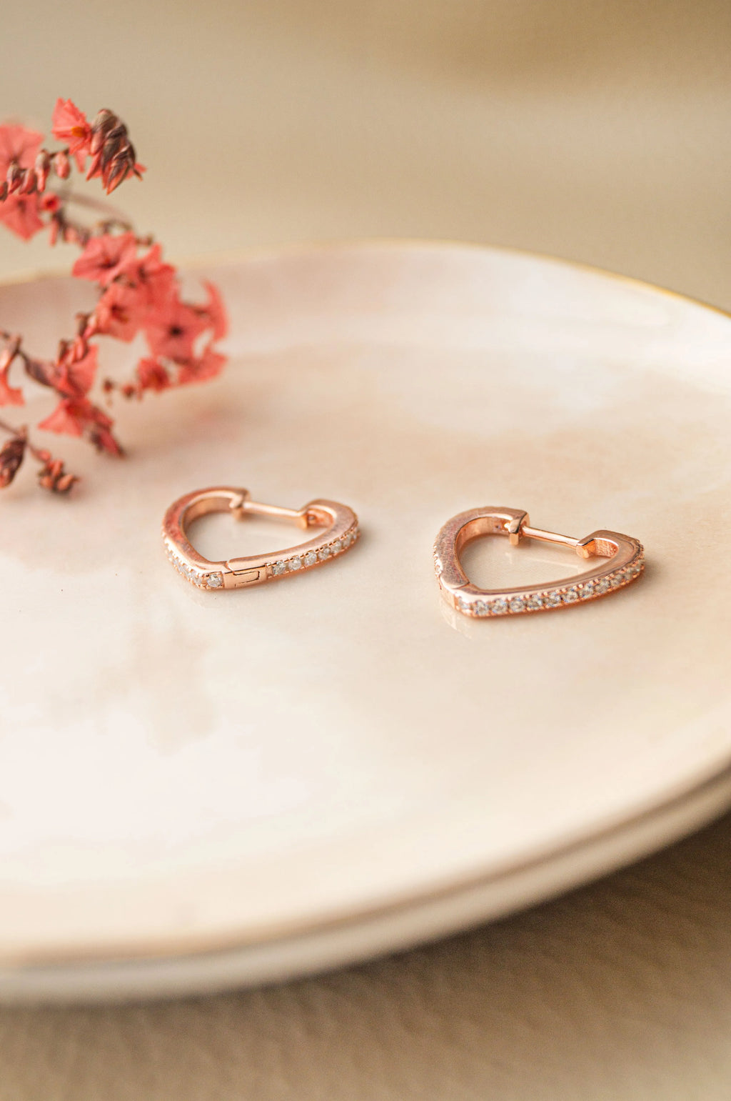 Heart Line Rose Gold Plated Sterling Silver Hoop Earrings