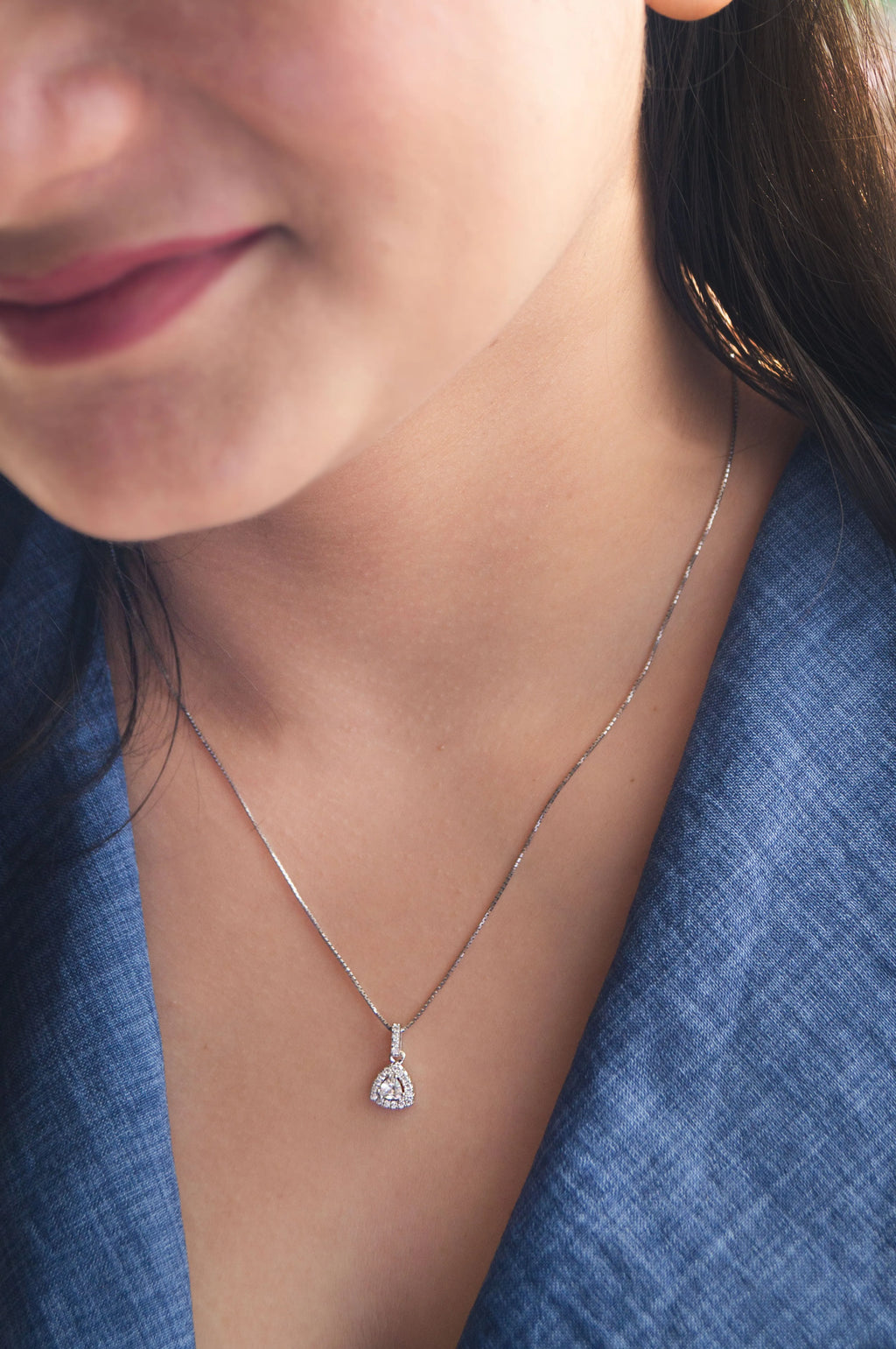 Blinging Triangle Sterling Silver Pendant Set