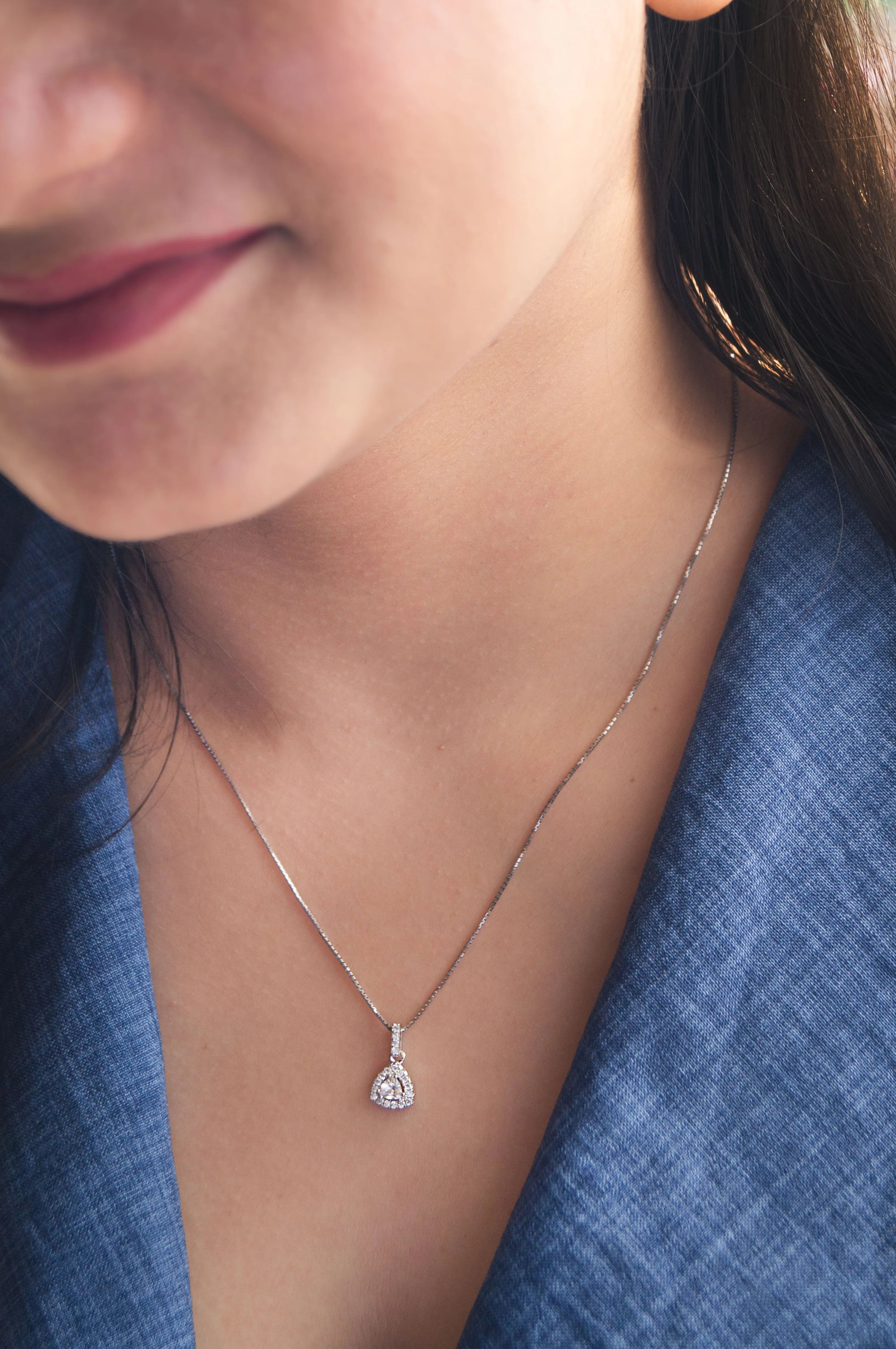 Blinging Triangle Sterling Silver Pendant Set