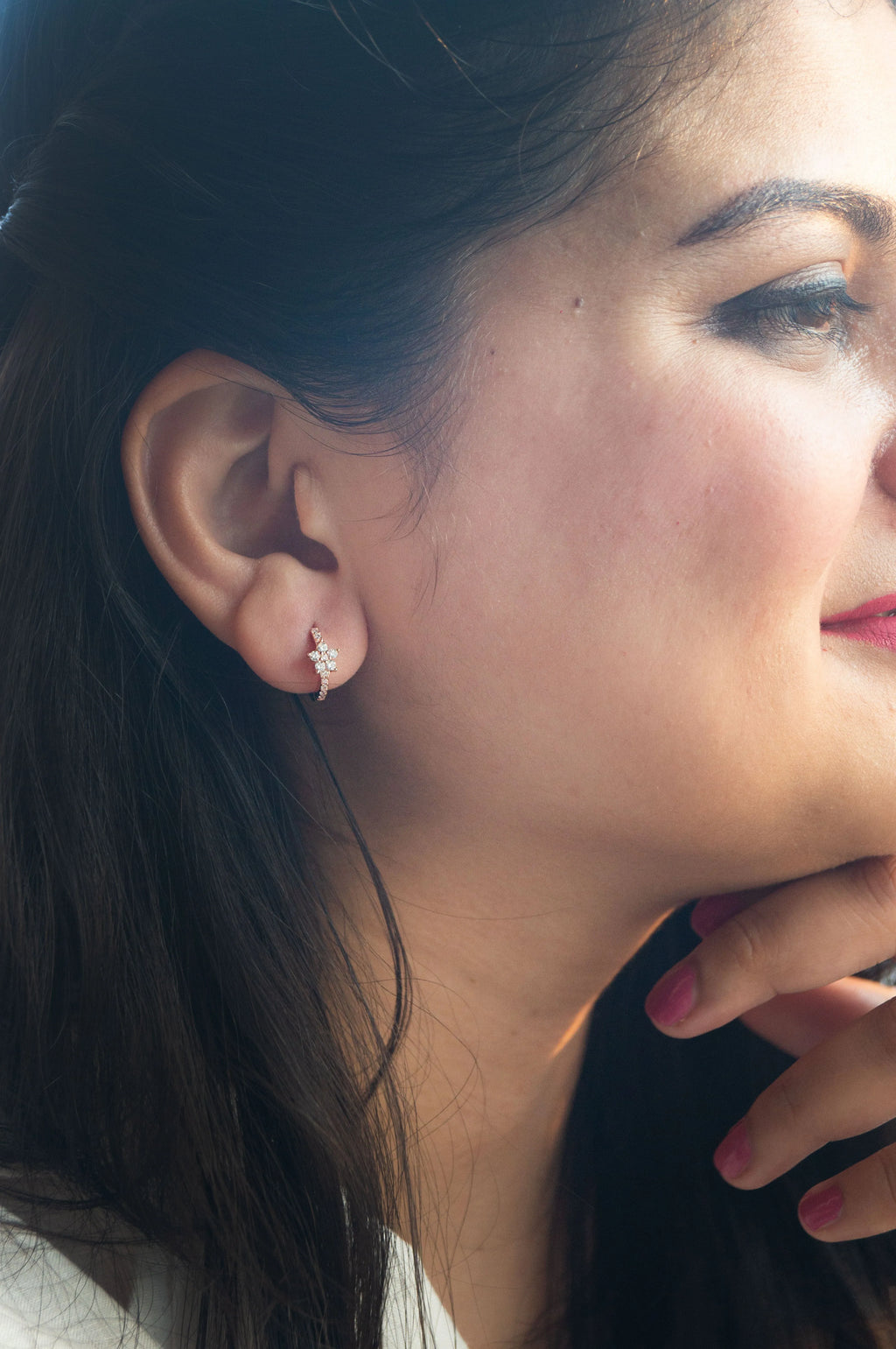 Flower On A Rail Rose Gold Plated Sterling Silver Hoop Earrings