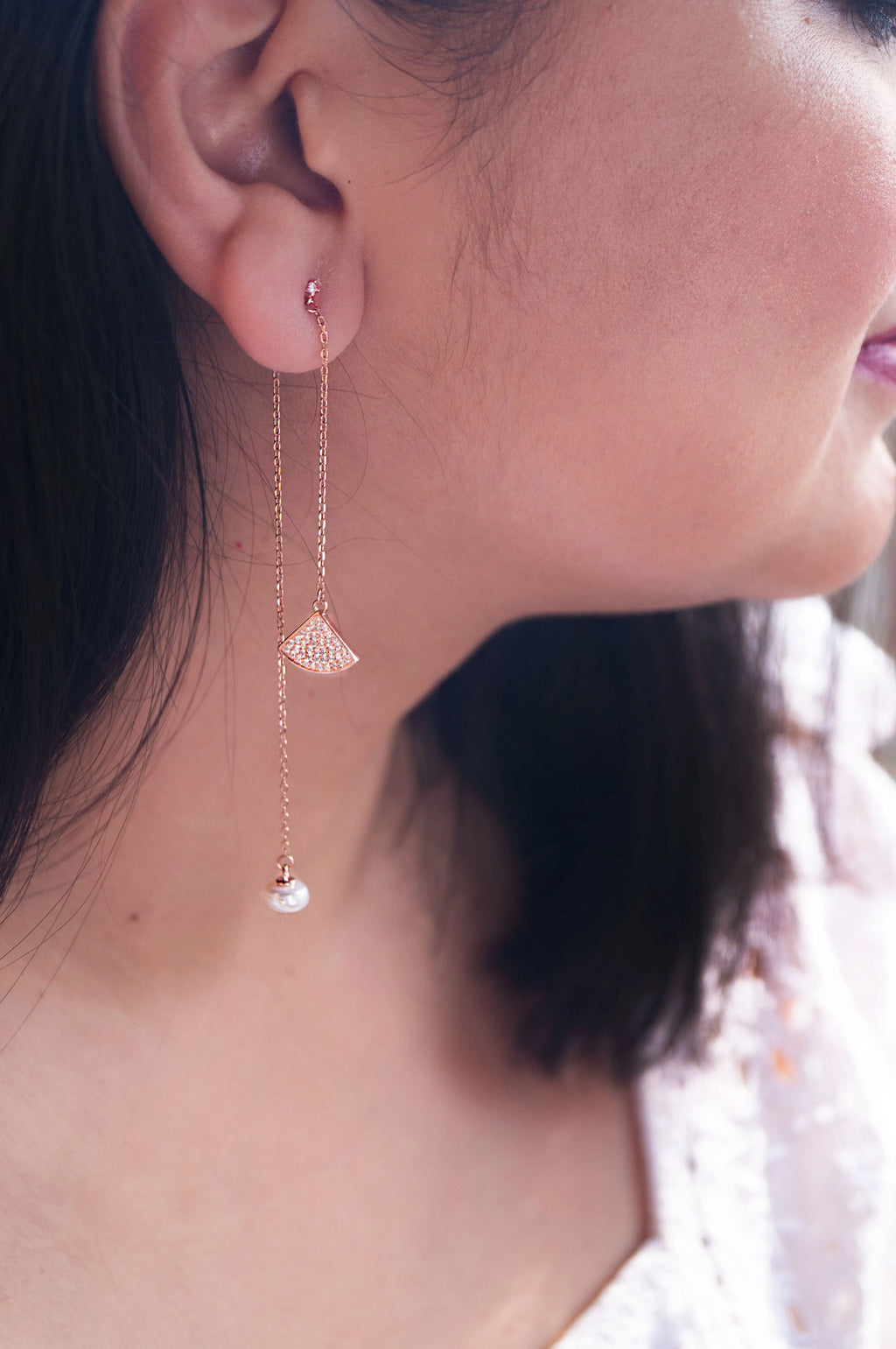 Palayfully Deco Rose Gold Plated Sterling Silver Dangler Earrings