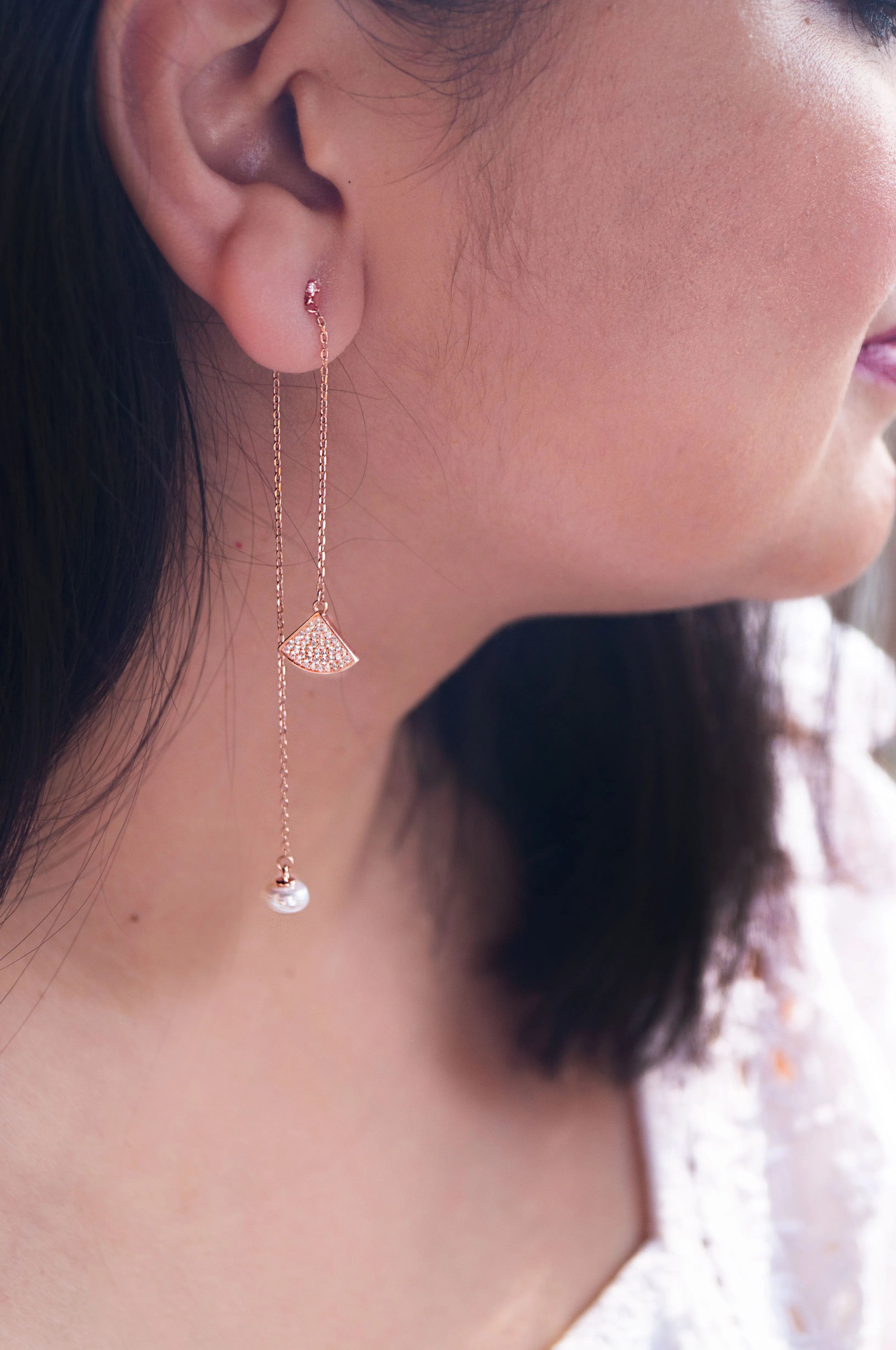 Palayfully Deco Rose Gold Plated Sterling Silver Dangler Earrings