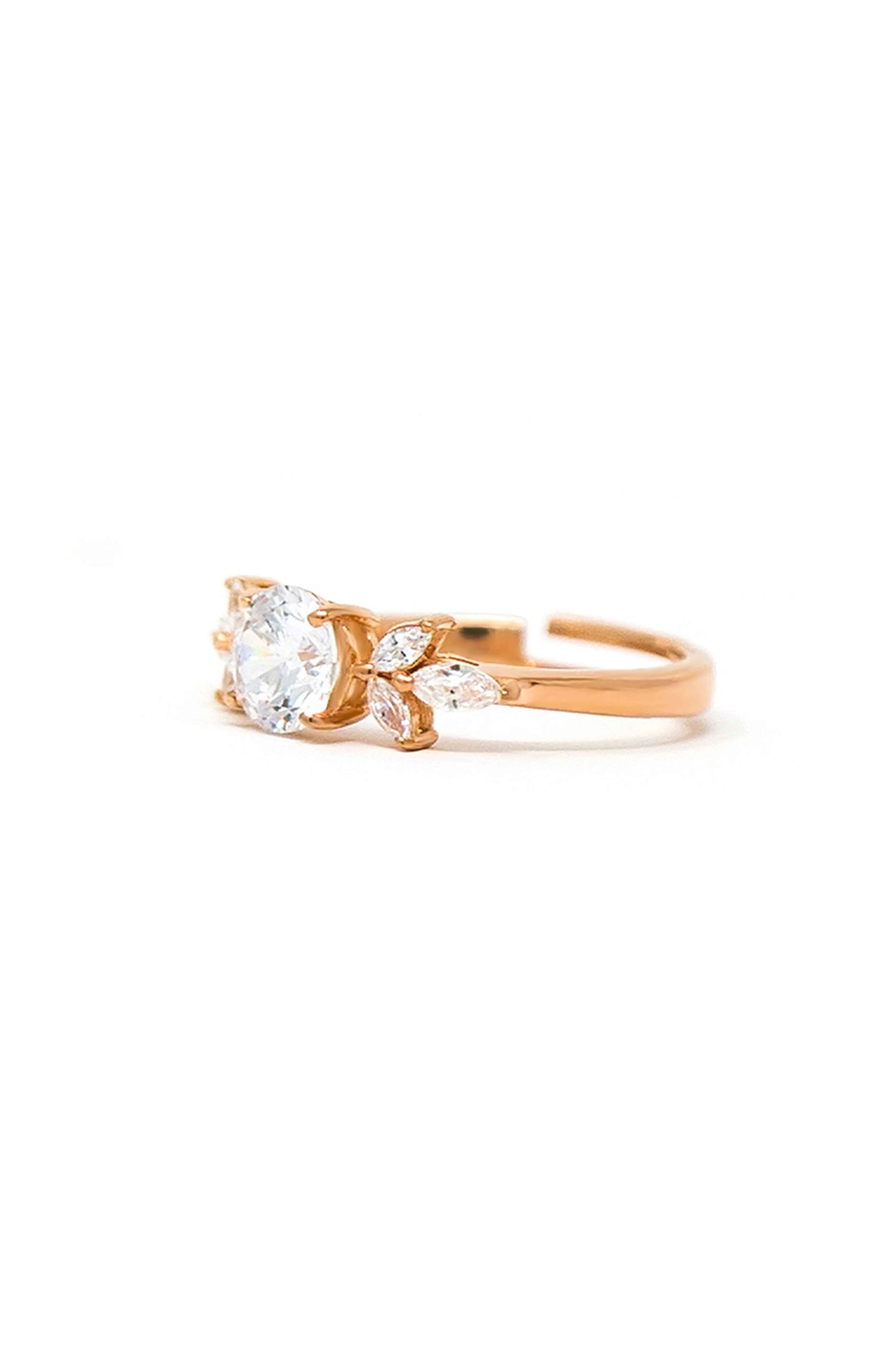 Ornate Solitaire Gold Plated Sterling Silver Adjustable Ring