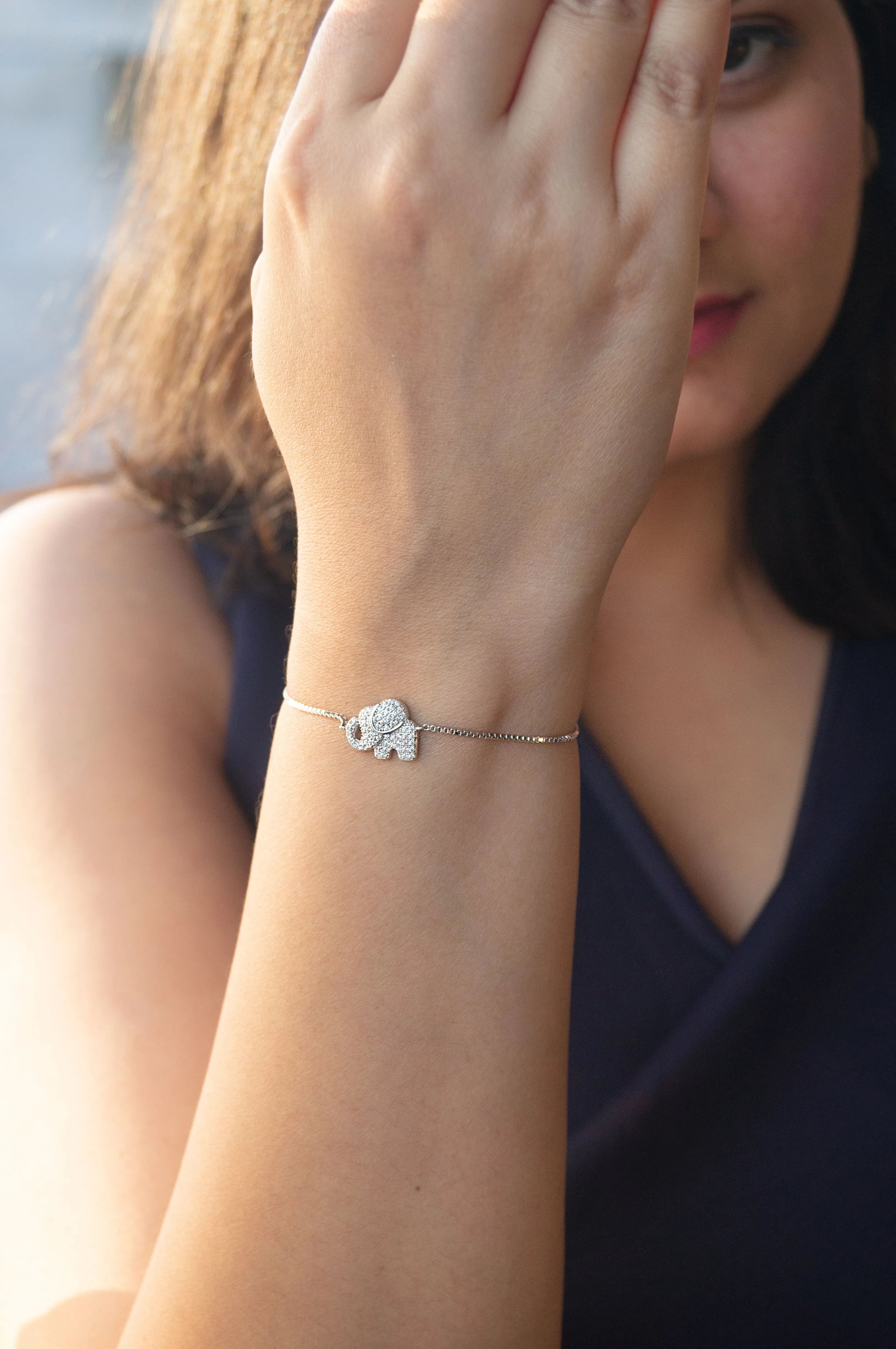 Lucky Elephant Rose Gold Plated Sterling Silver Adjustable Bracelet