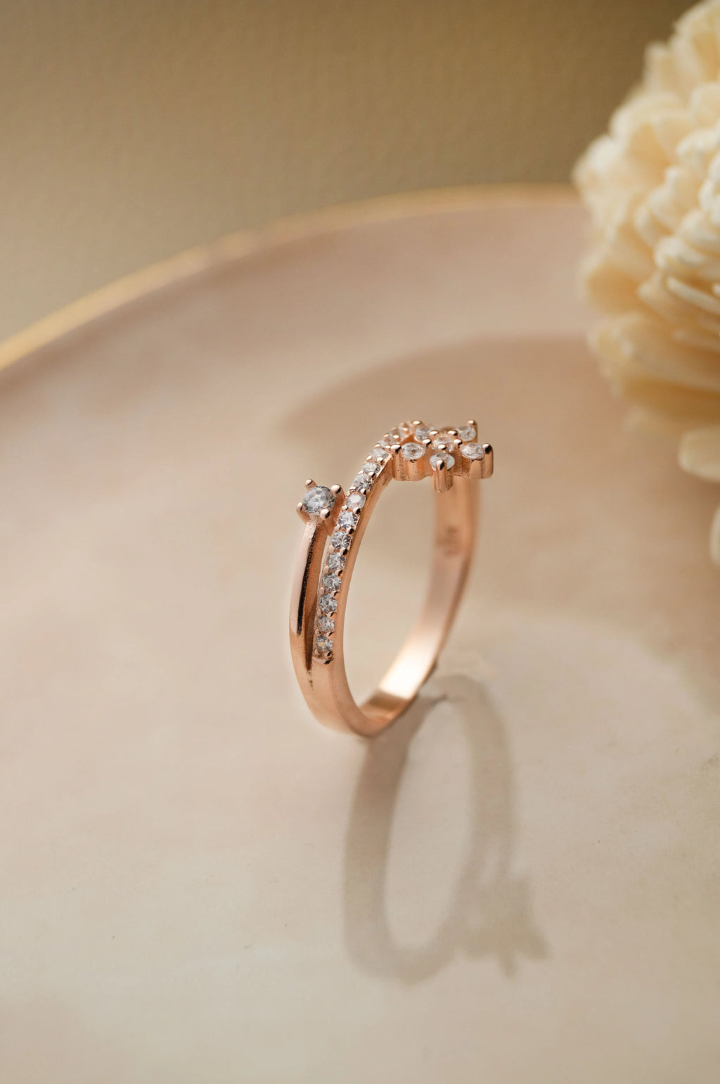 Floral Bloom Rose Gold Plated Sterling Silver Ring