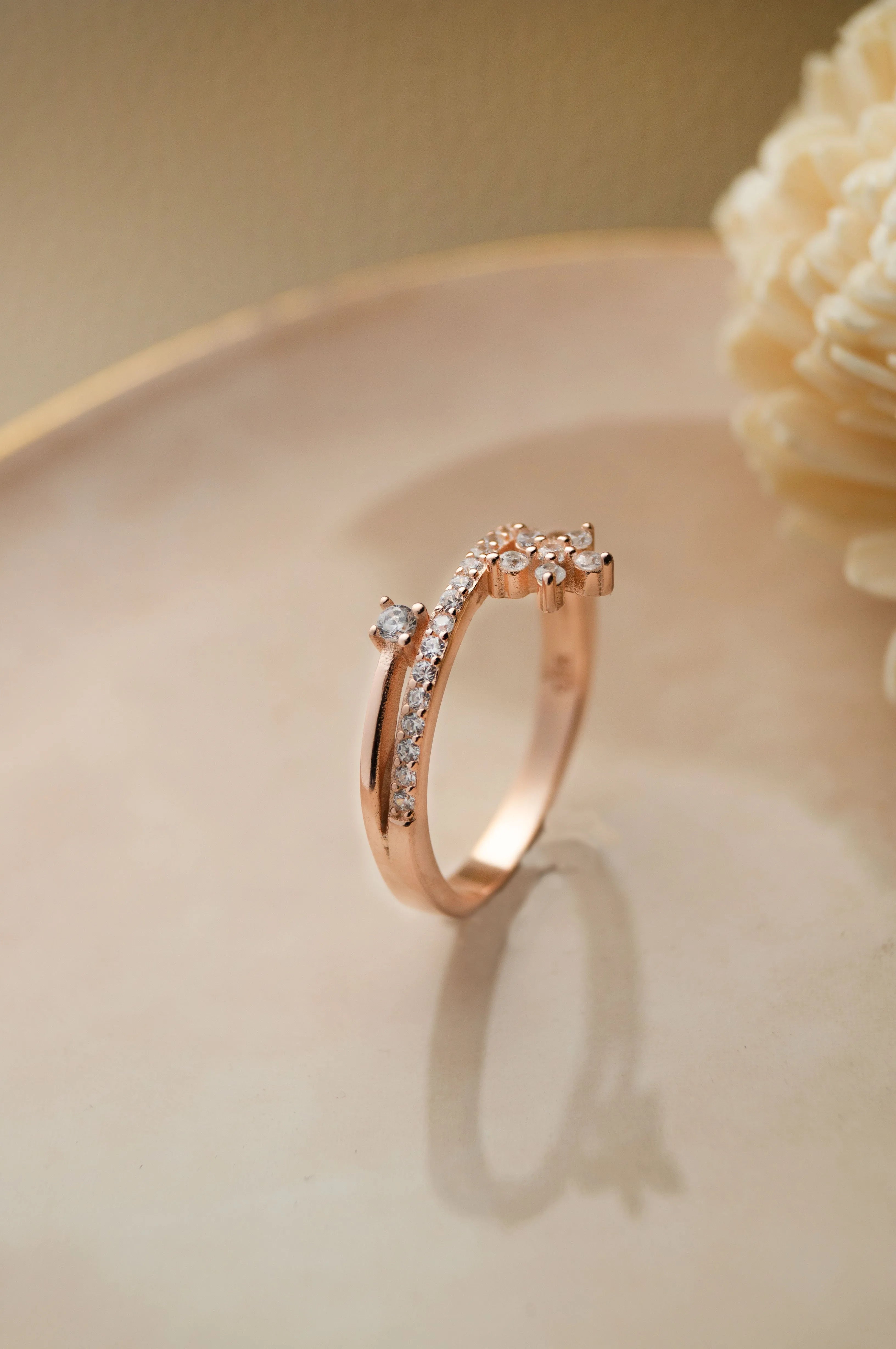 Floral Bloom Rose Gold Plated Sterling Silver Ring