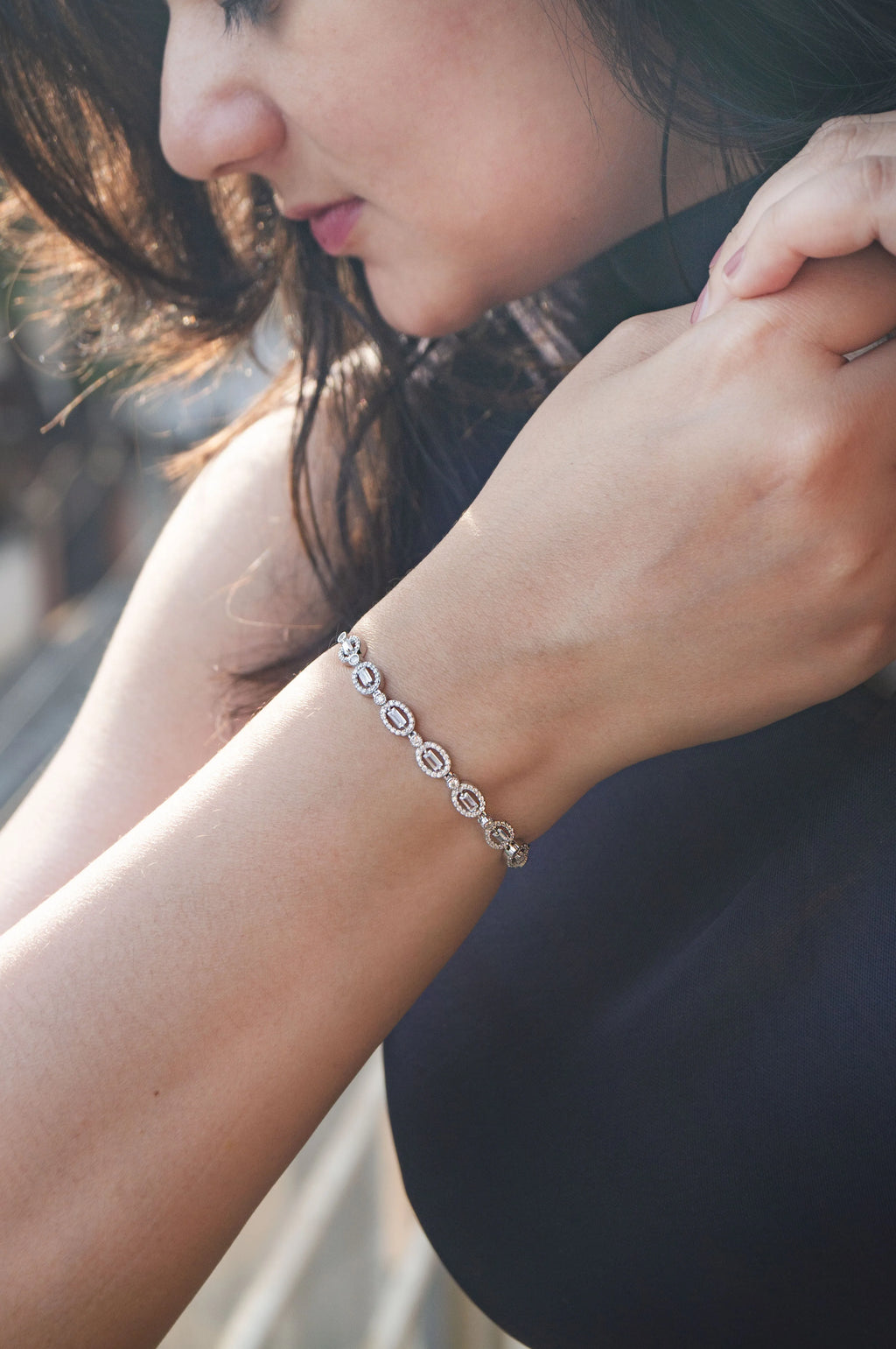 Radiant Sparkle Sterling Silver Pull Chain Bracelet