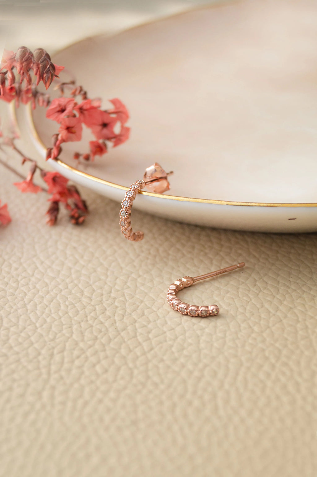 Eternal Shine Rose Gold Plated Sterling Silver French Hoop Earrings