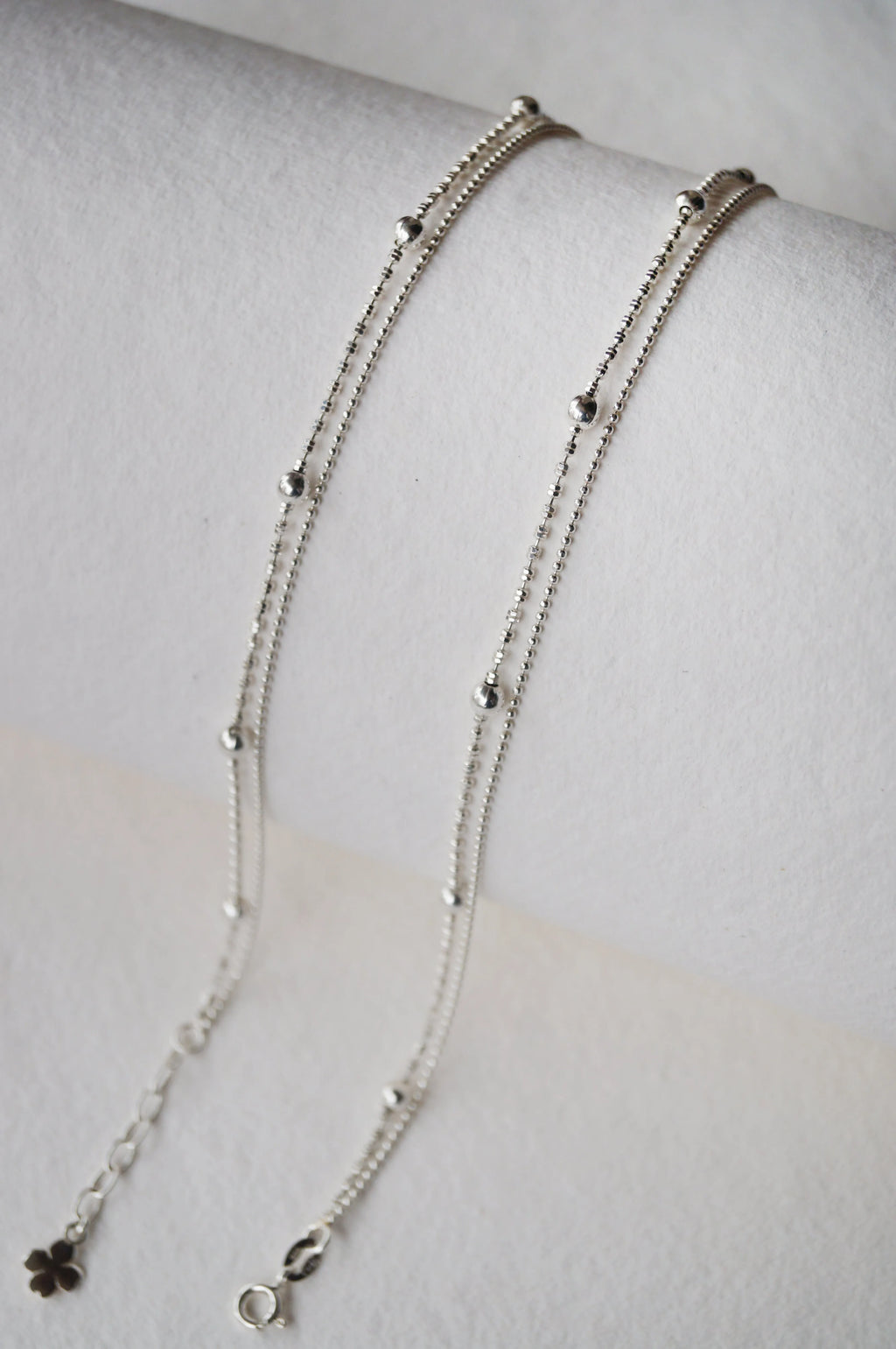 Station Beads Two Layer Sterling Silver Anklets