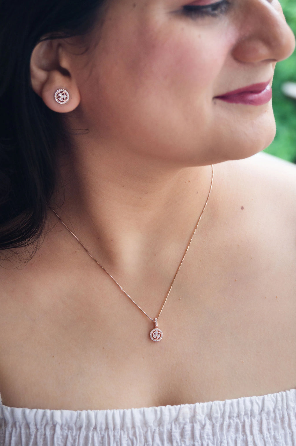 Circular Floret Rose Gold Plated Sterling Silver Pendant