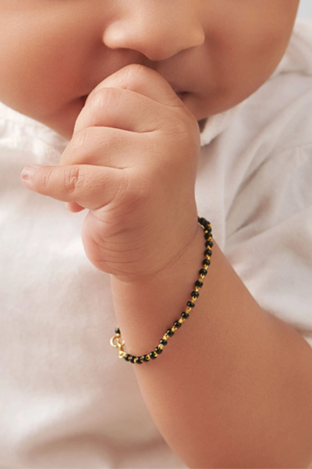 Classic Black Beads Gold Plated Sterling Silver Chain Kids Nazariya Bracelet