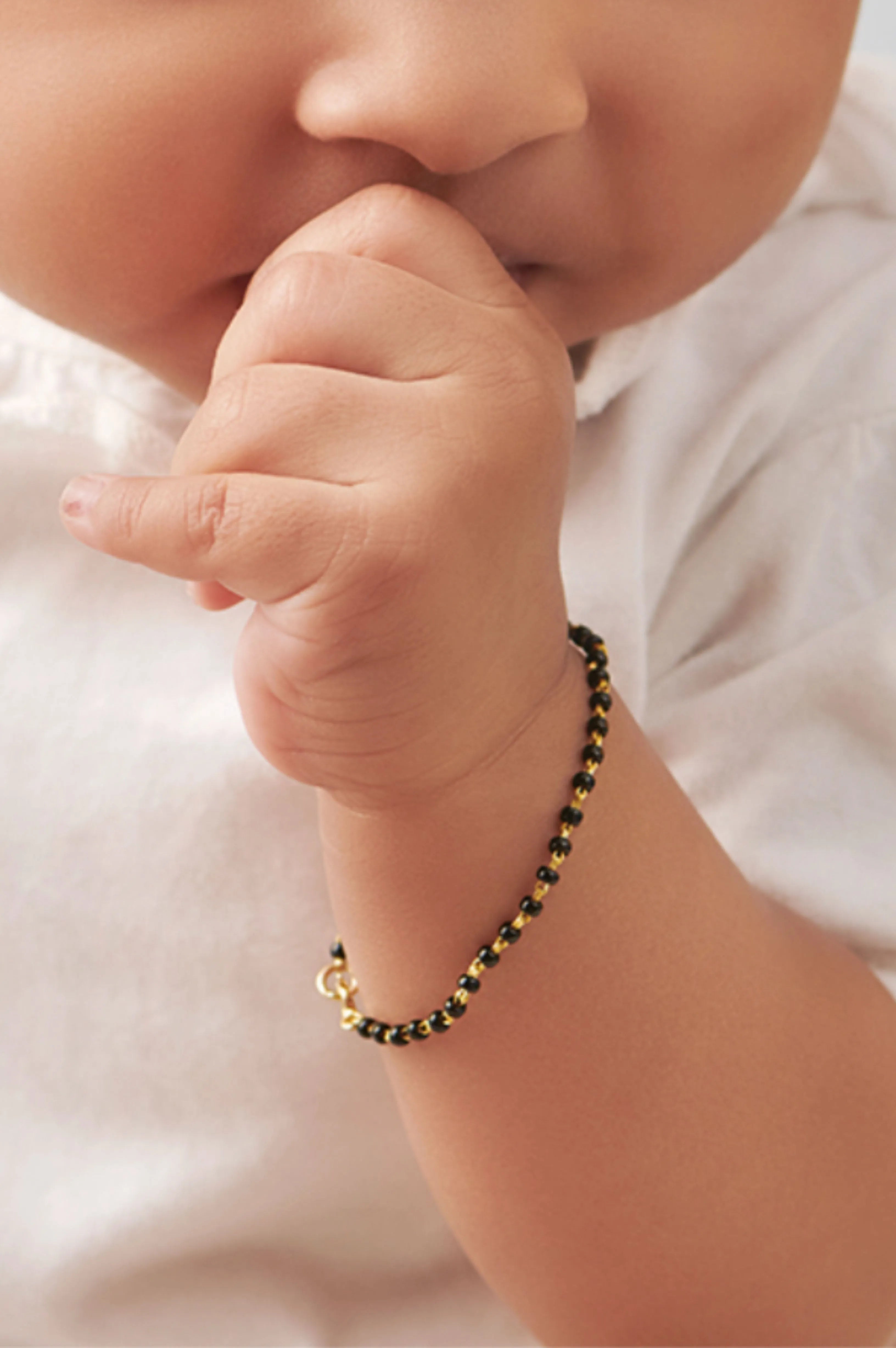 Classic Black Beads Gold Plated Sterling Silver Chain Kids Nazariya Bracelet