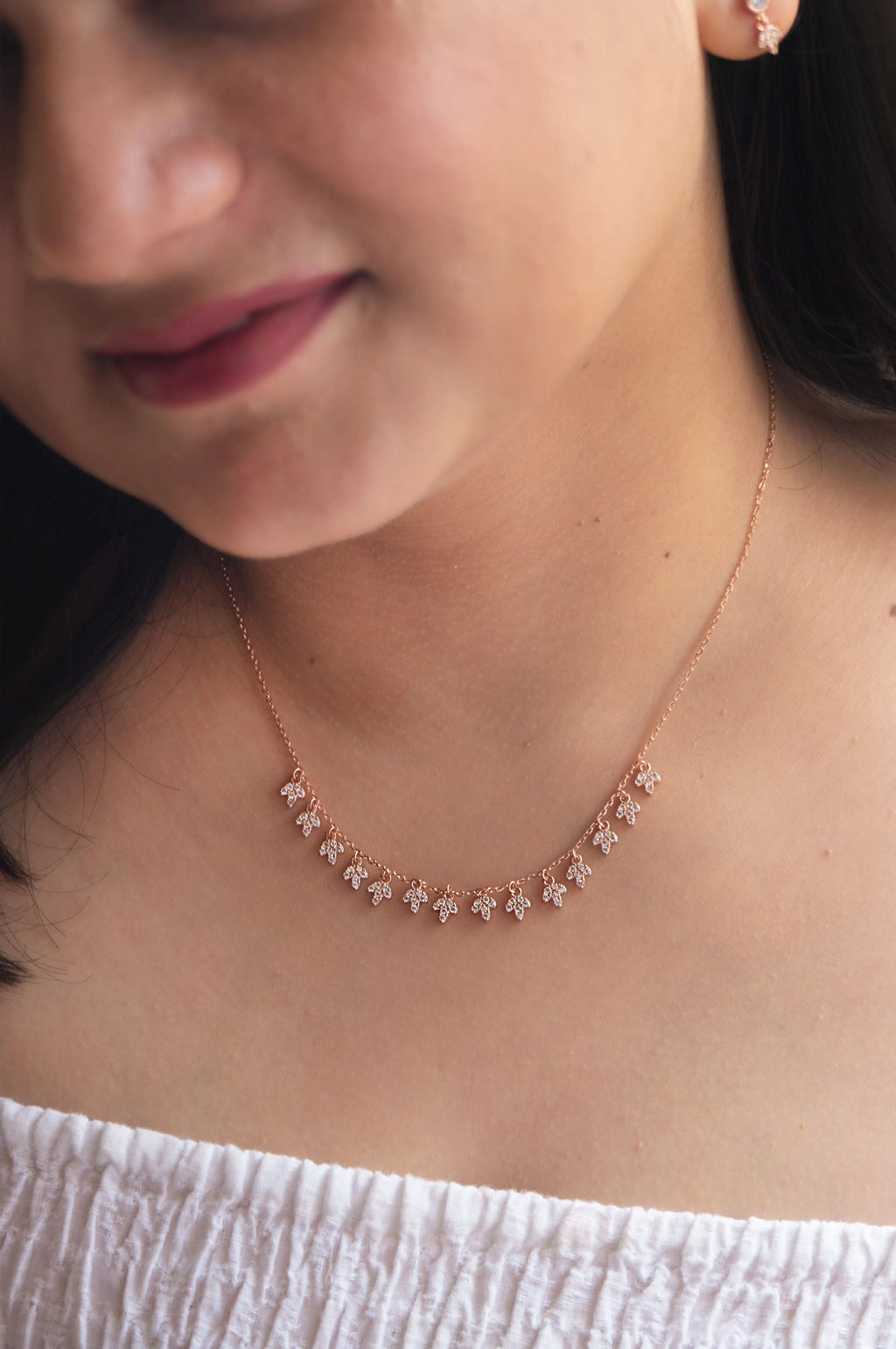 Charming Leaves Rose Gold Plated Sterling Silver Necklace Set