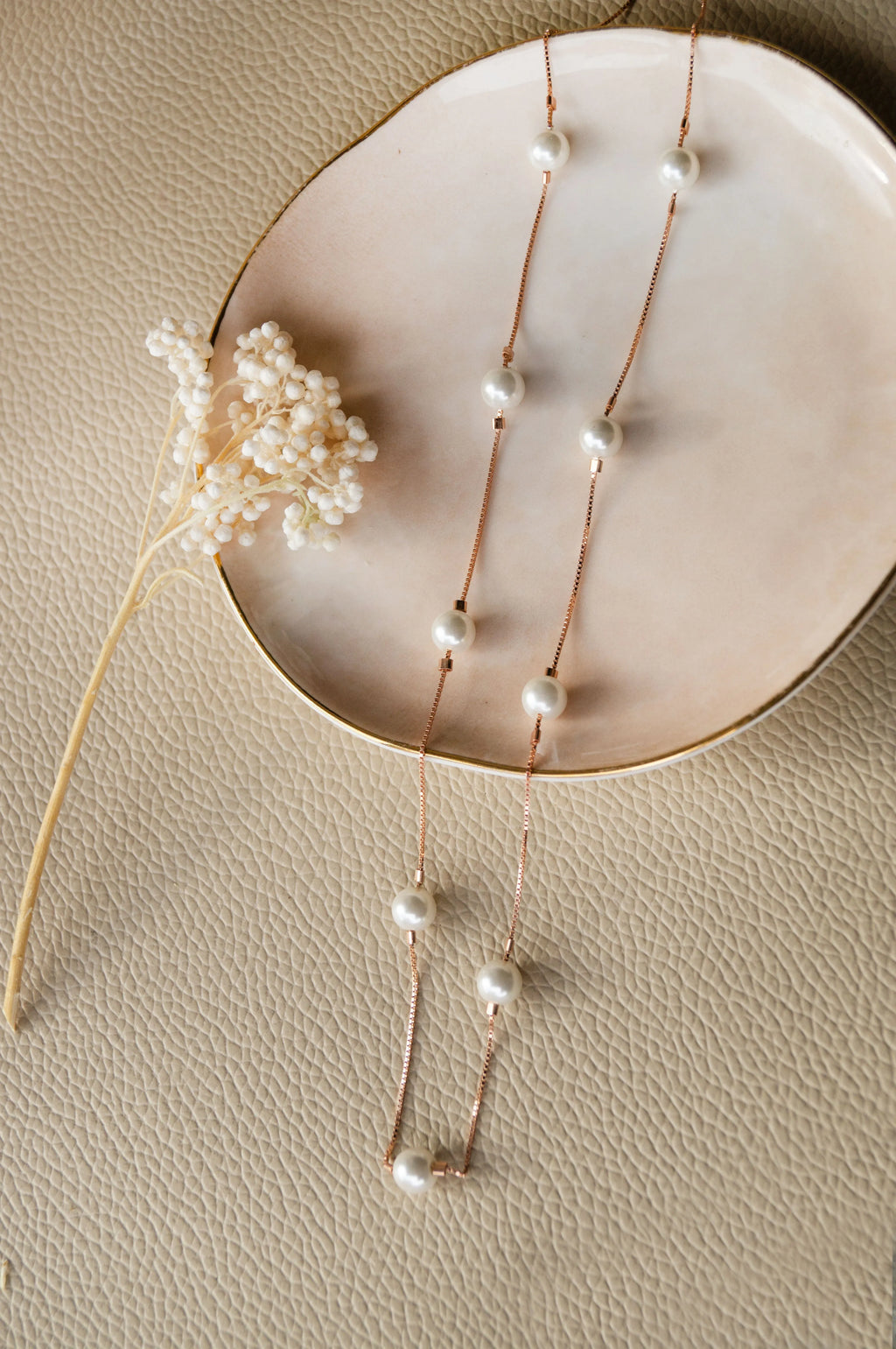 Forever Pearls Station Rose Gold Plated Sterling Silver Chain Necklace