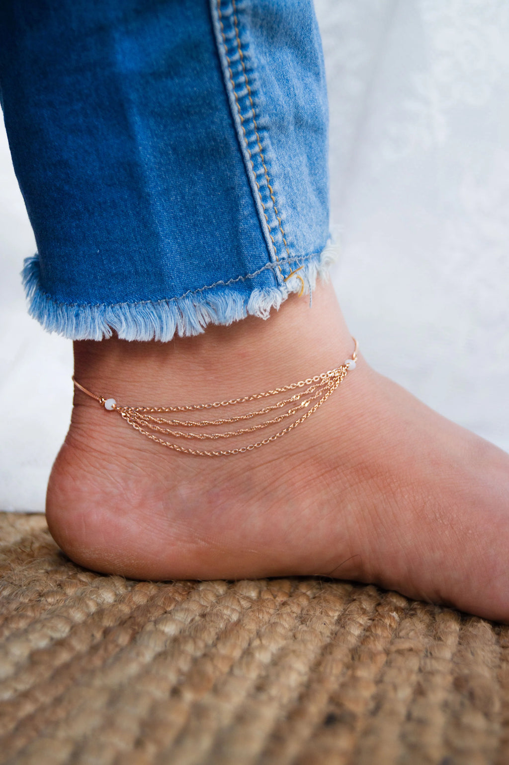 Pretty Chain Fall Rose Gold Plated Sterling Silver Anklet