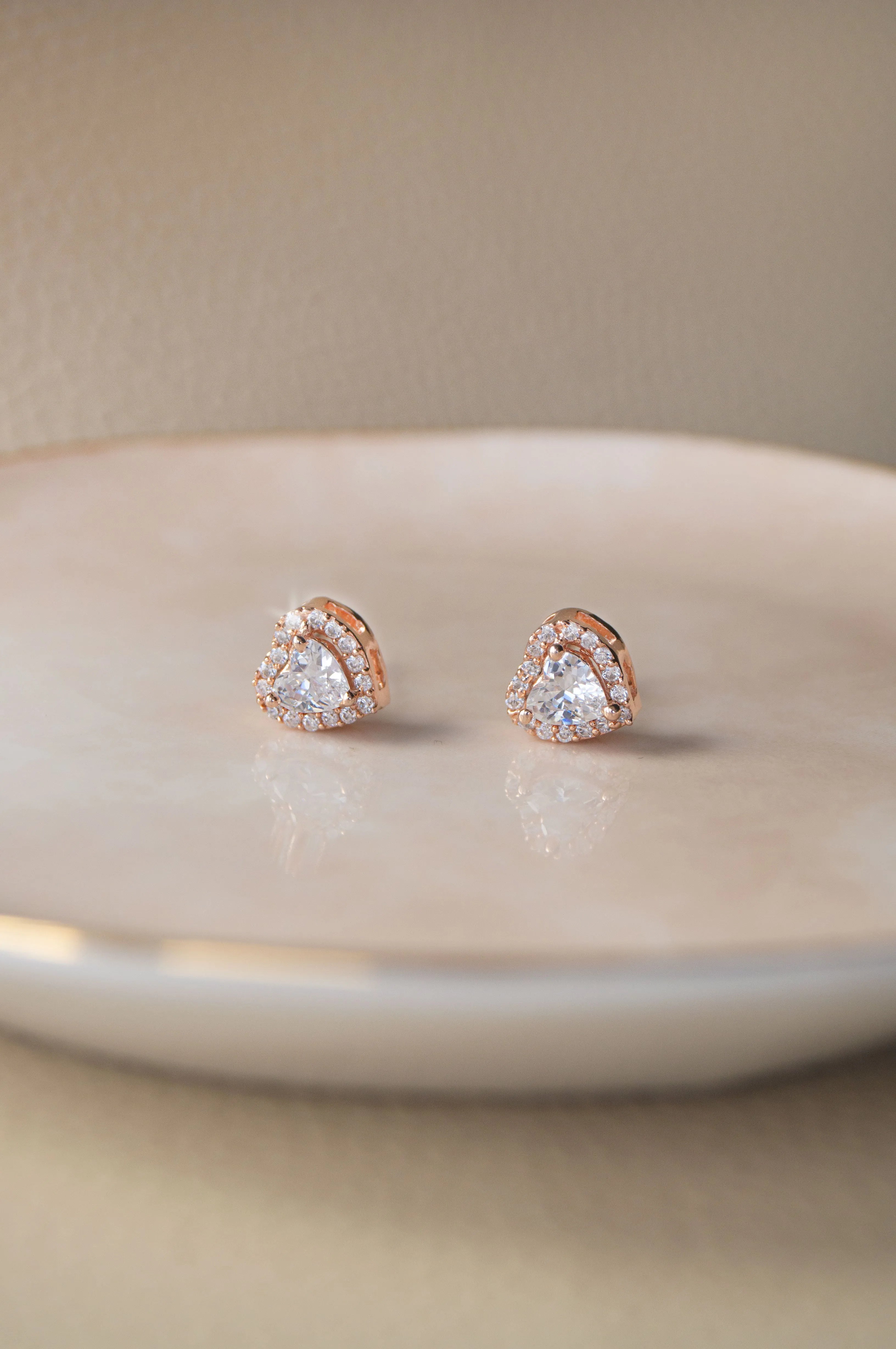 Heart Solitaire Rose Gold Plated Sterling Silver Pendant Set