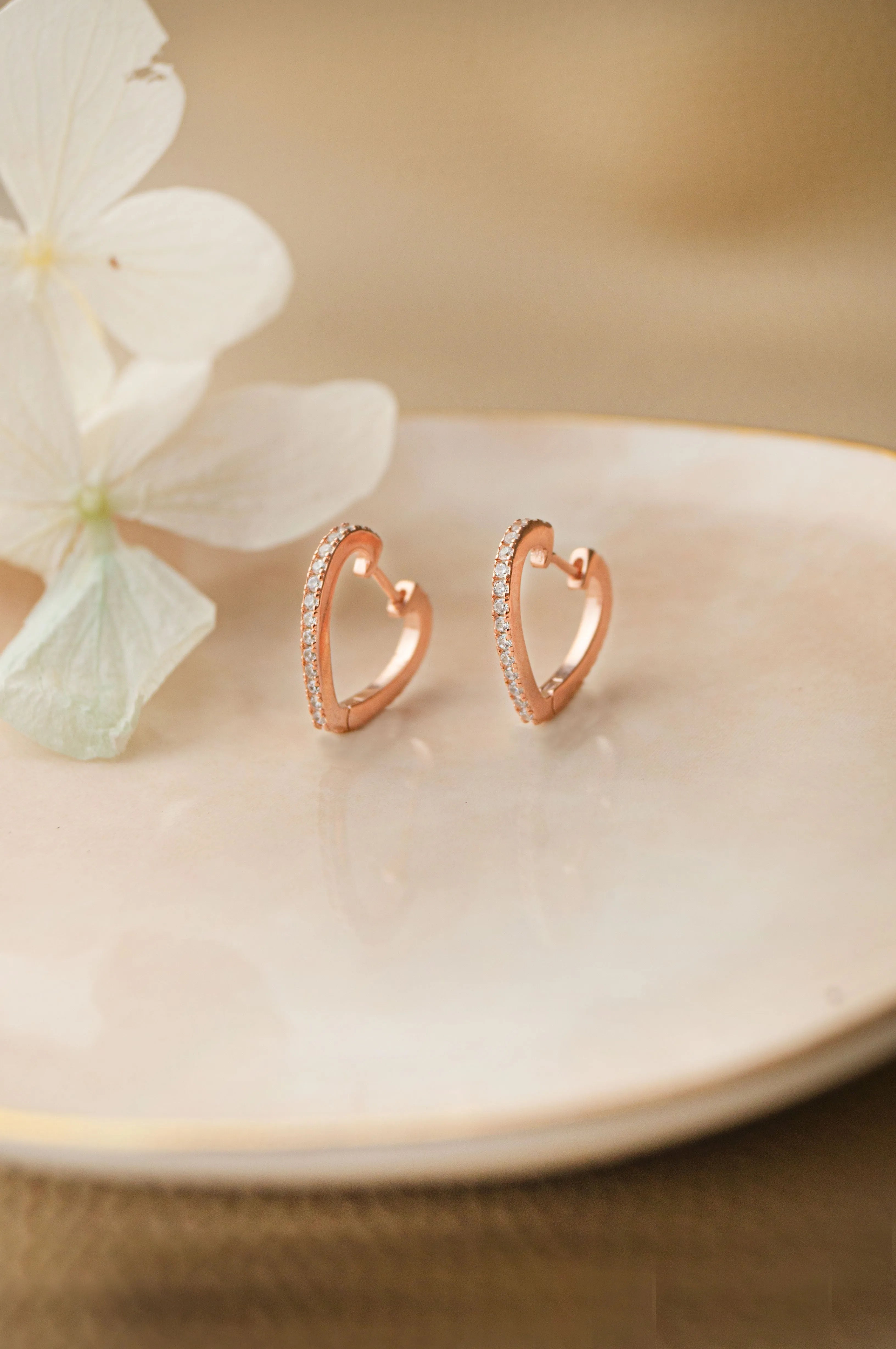 Heart Line Rose Gold Plated Sterling Silver Hoop Earrings