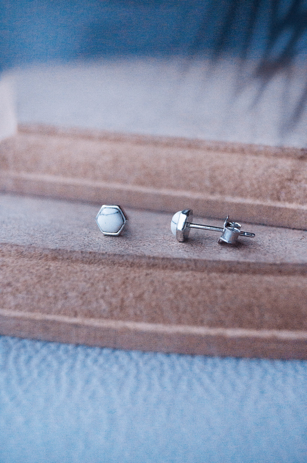 White Turquoise Hexagonal Mini Sterling Silver Stud Earrings