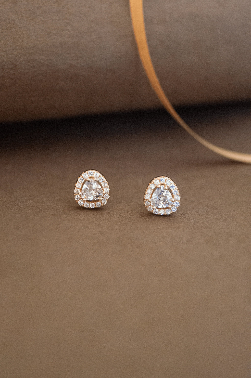 Tri-It With Sparkle Triangular Solitaire Rose Gold Plated Sterling Silver Stud Earrings