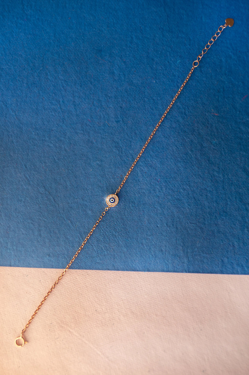 Evil Eye Round Hand-Painted Delicate Rose Gold Plated Sterling Silver Chain Bracelet