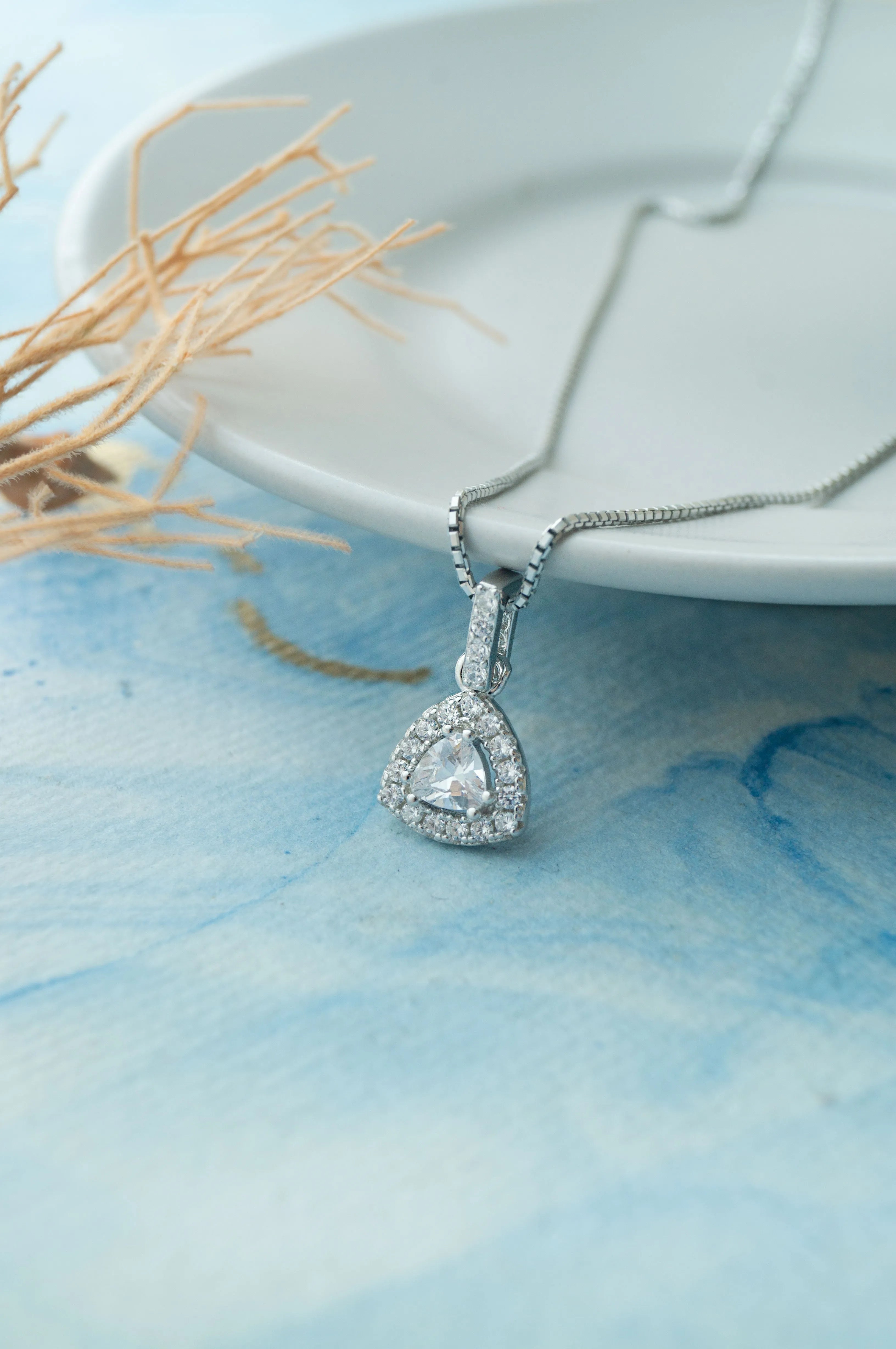 Blinging Triangle Sterling Silver Pendant Set