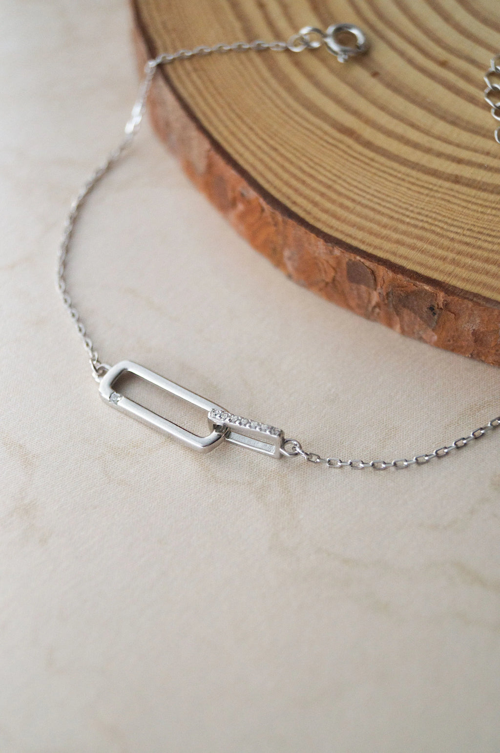 Interlinked Rectangle Sterling Silver Chain Bracelet