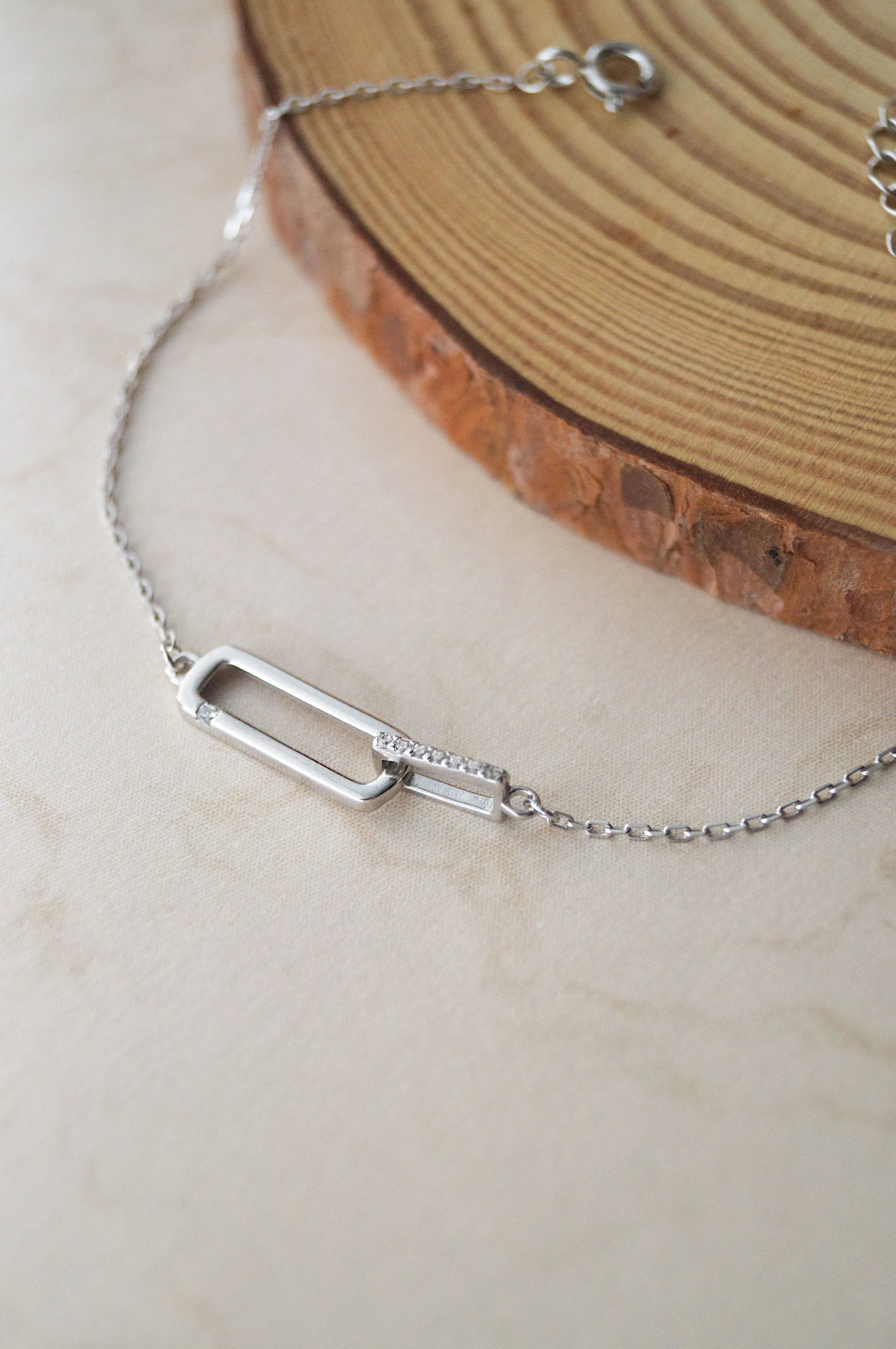 Interlinked Rectangle Sterling Silver Chain Bracelet