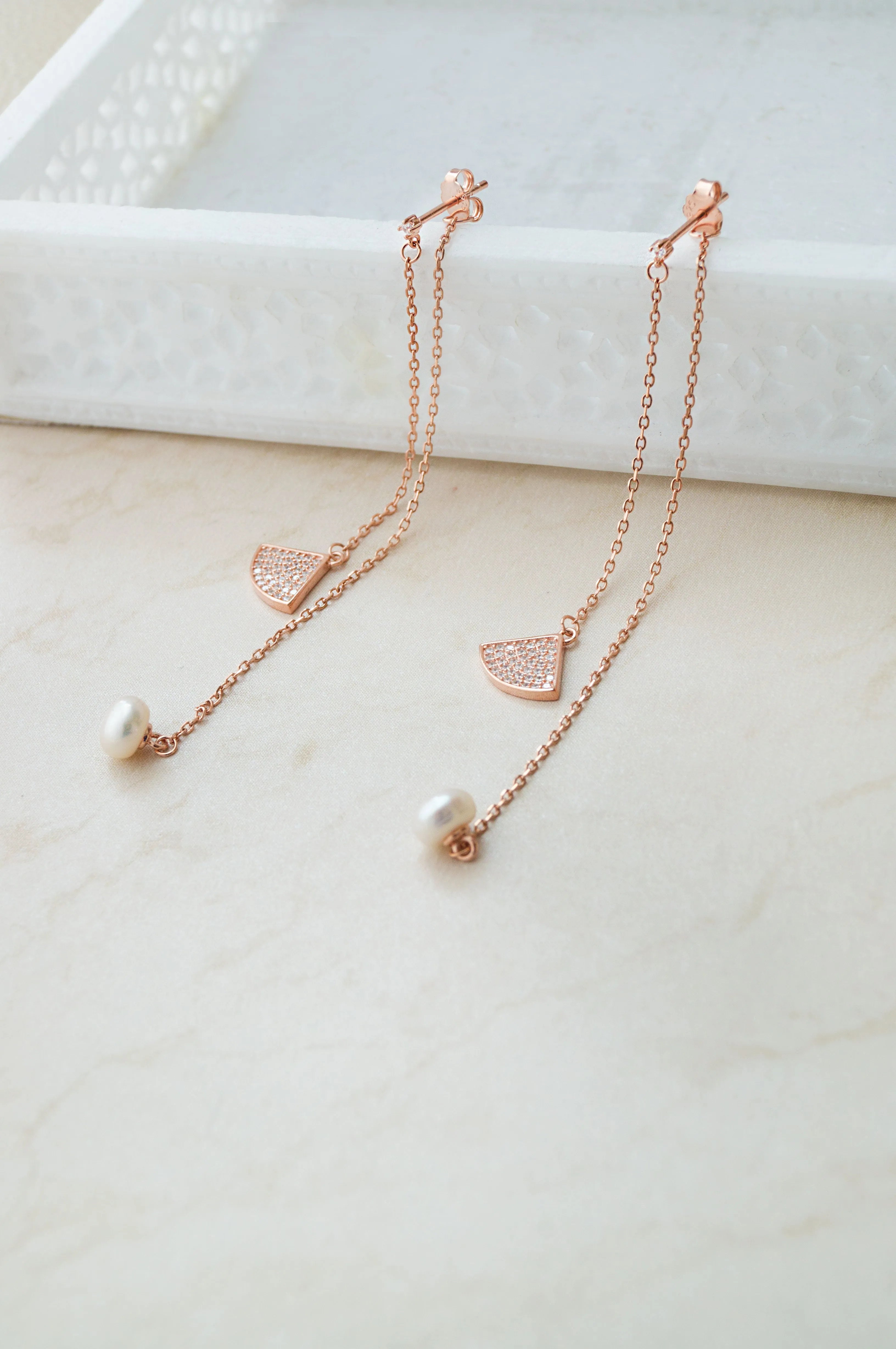 Palayfully Deco Rose Gold Plated Sterling Silver Dangler Earrings