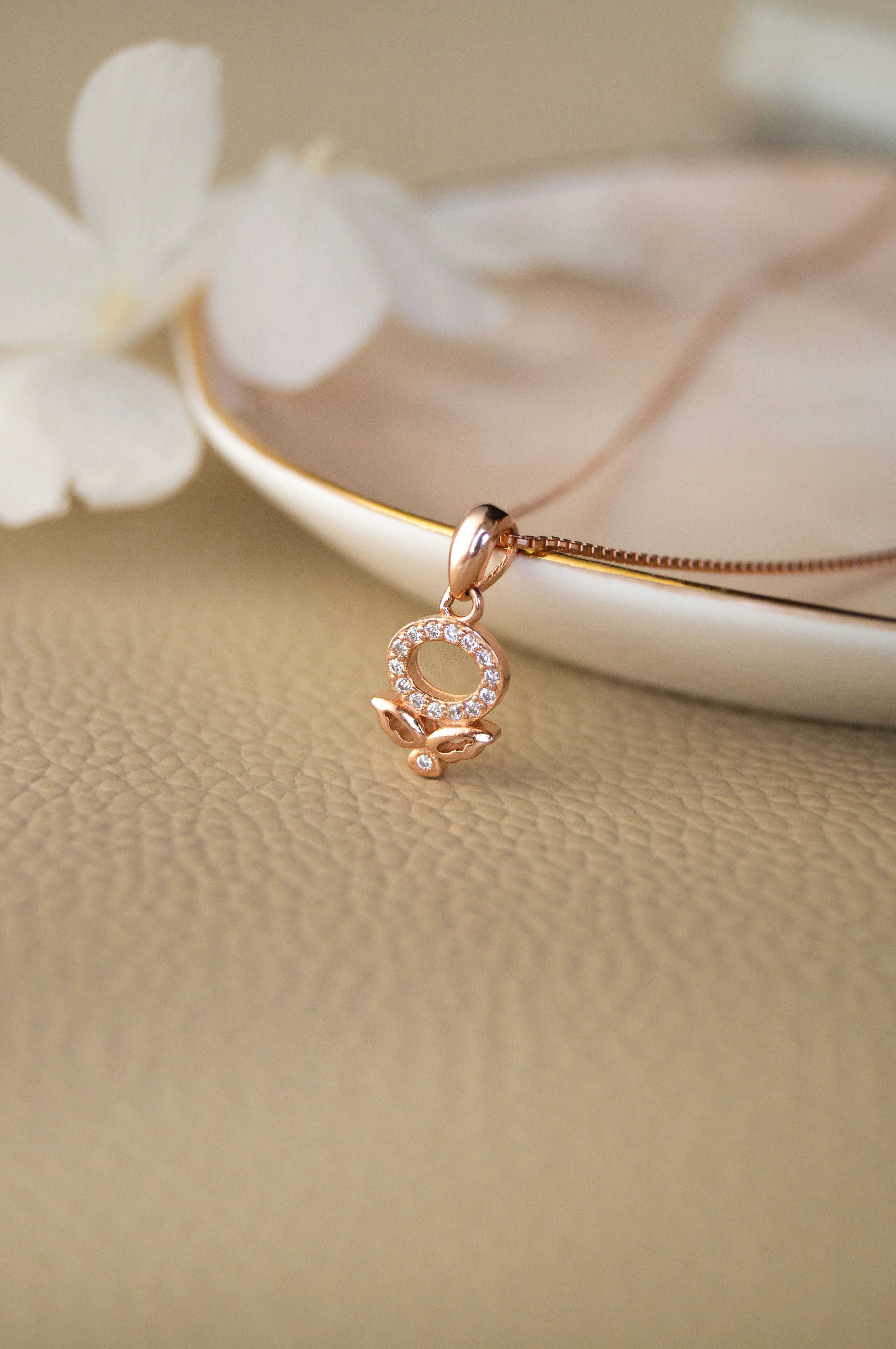 Halo Flower Rose Gold Plated Sterling Silver Pendant