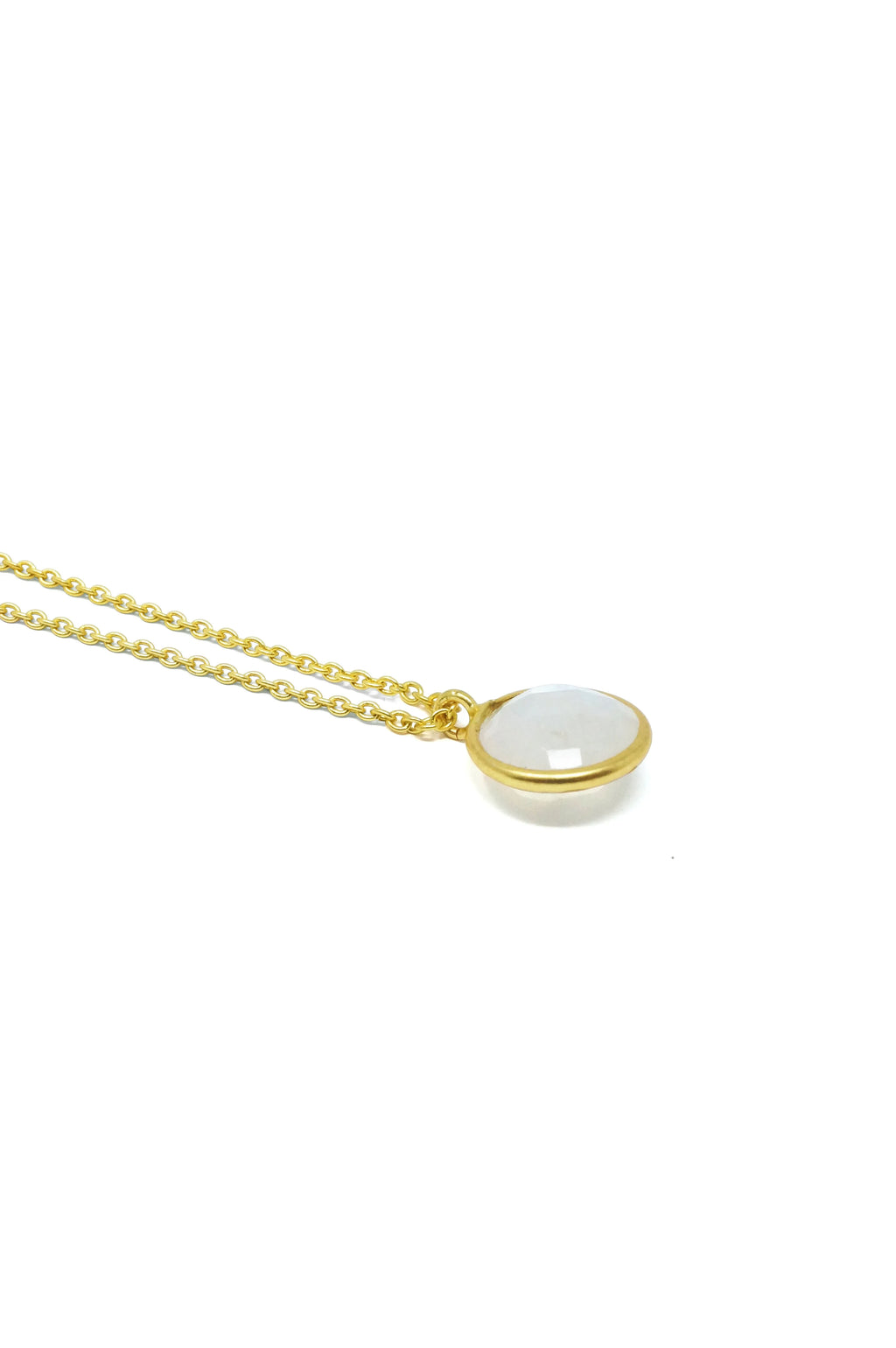 Rainbow Moon Stone Coin Sterling Silver Pendant Necklace