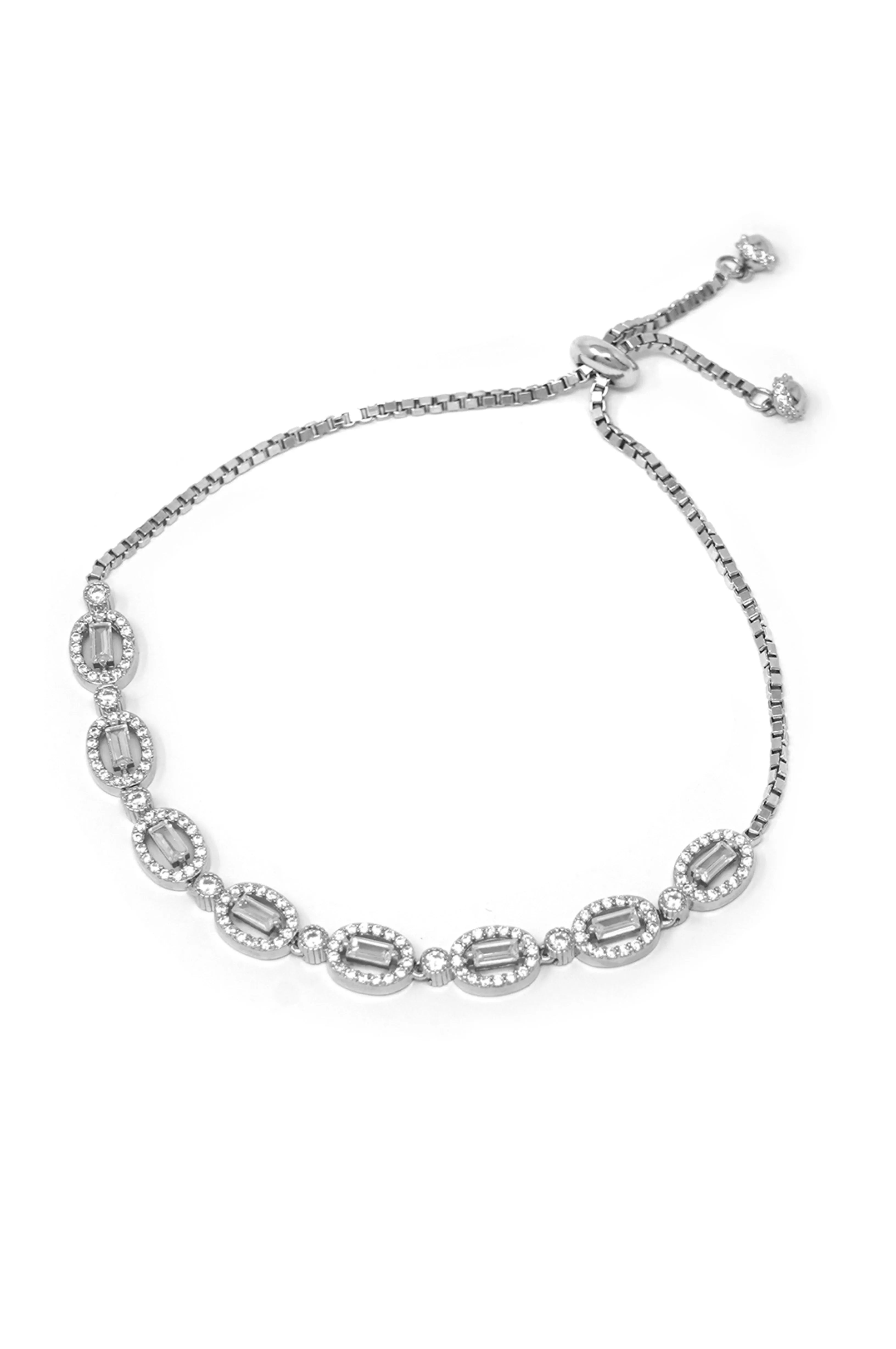 Radiant Sparkle Sterling Silver Pull Chain Bracelet