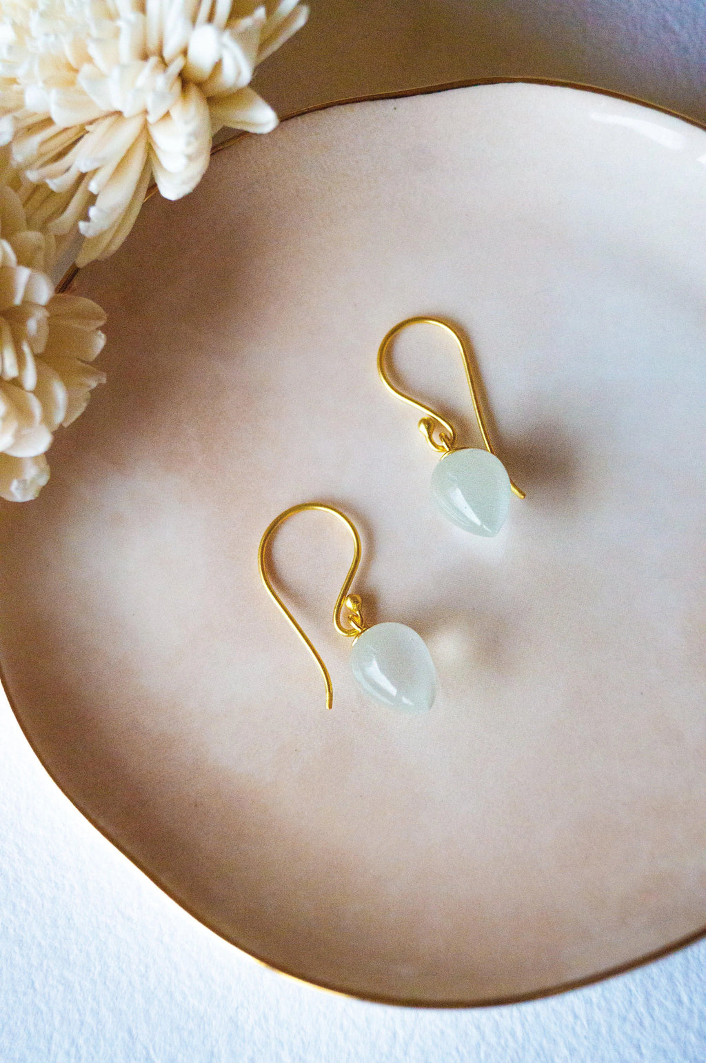 Moon Stone Briolette Sterling Silver Slip On Earrings