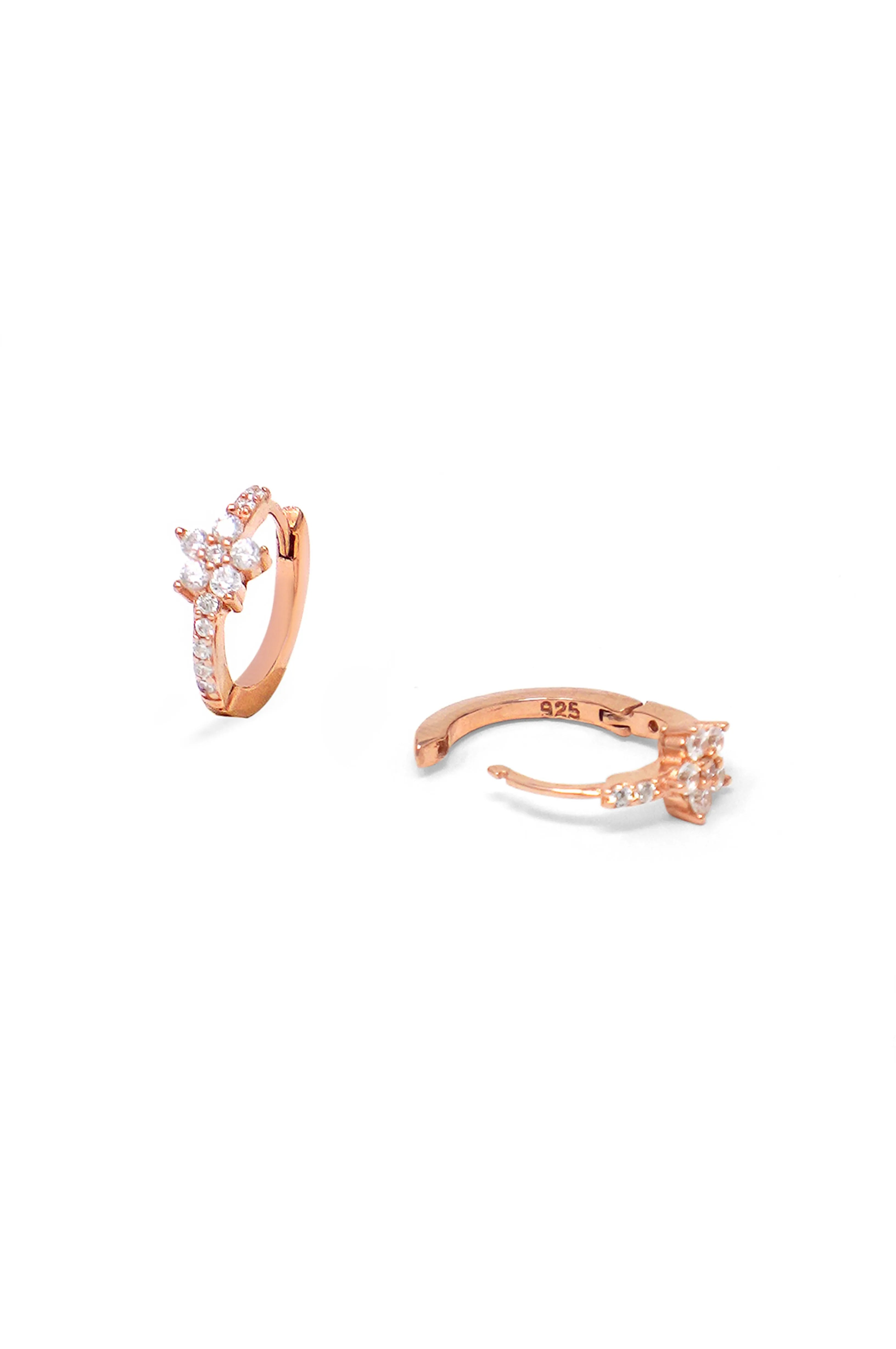 Flower On A Rail Rose Gold Plated Sterling Silver Hoop Earrings