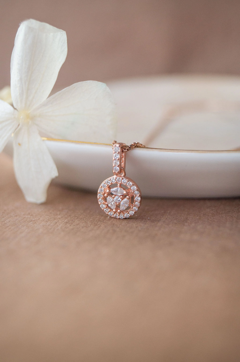 Circular Floret Rose Gold Plated Sterling Silver Pendant
