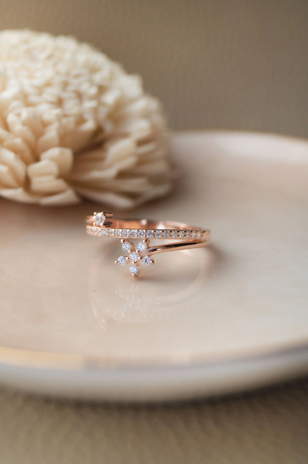 Floral Bloom Rose Gold Plated Sterling Silver Ring