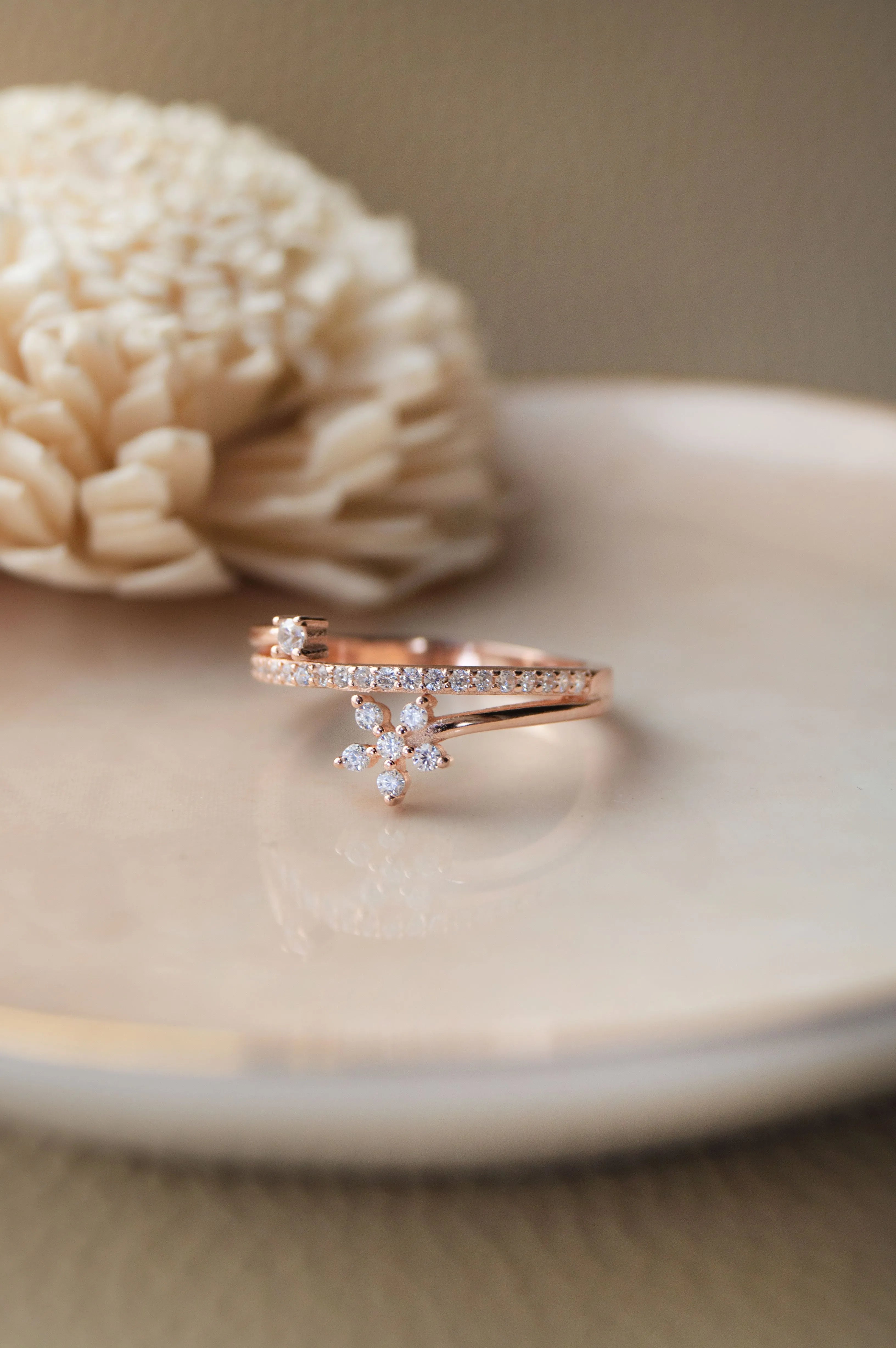 Floral Bloom Rose Gold Plated Sterling Silver Ring