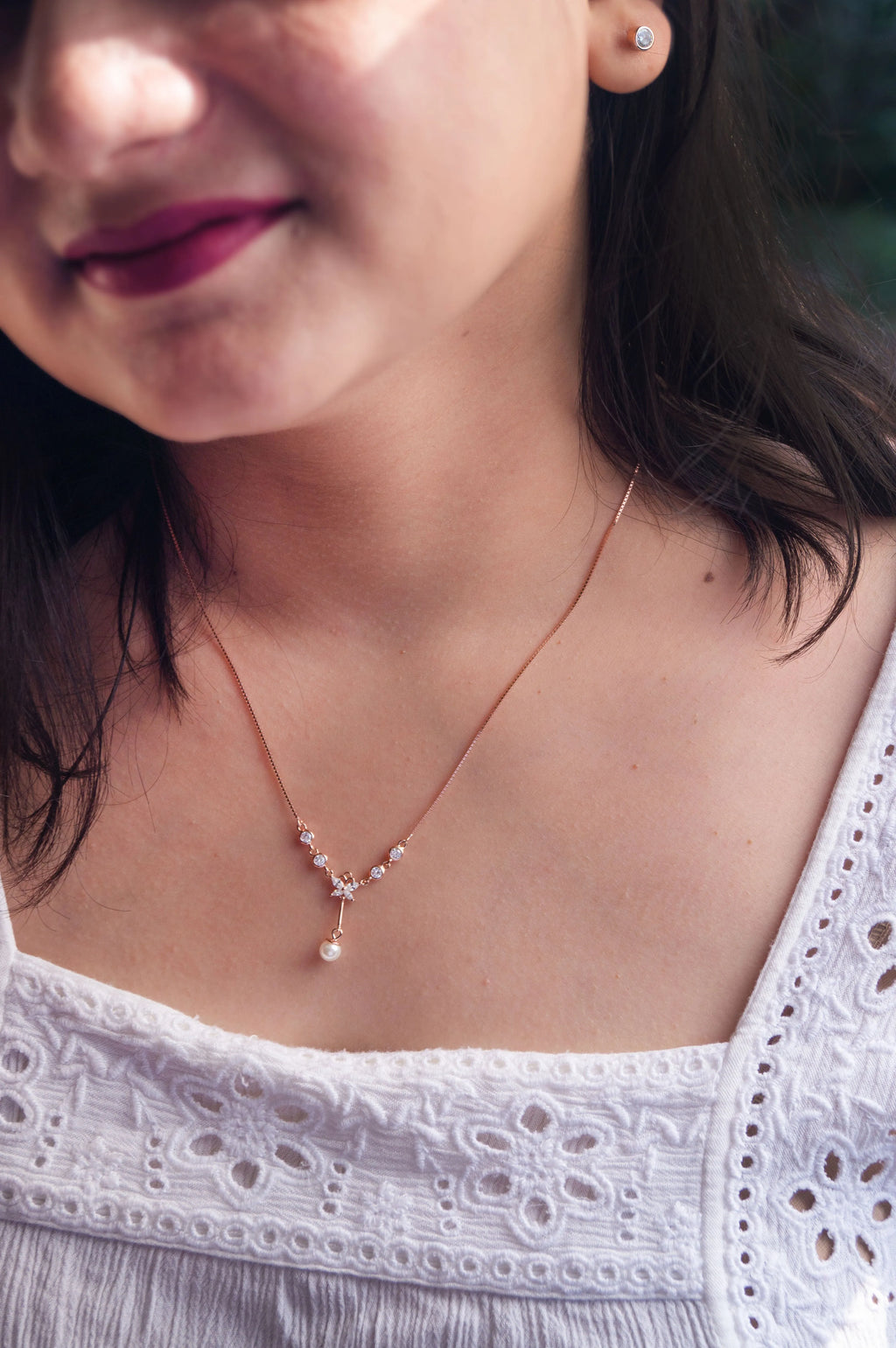 Butterfly On A Pearl Rose Gold Plated Sterling Silver Pendant