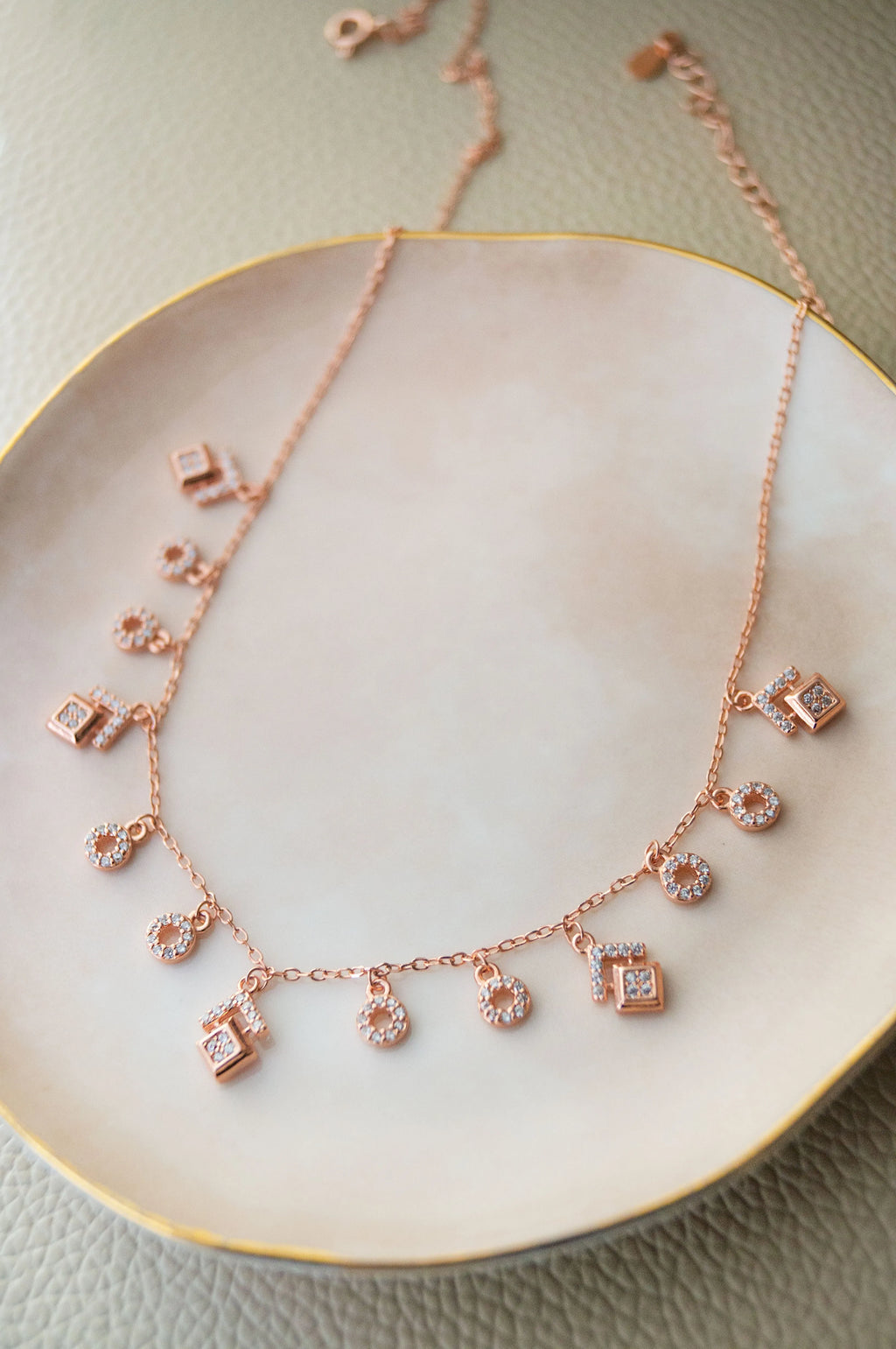 Grandeur Geometric Rose Gold Plated Sterling Silver Chain Necklace