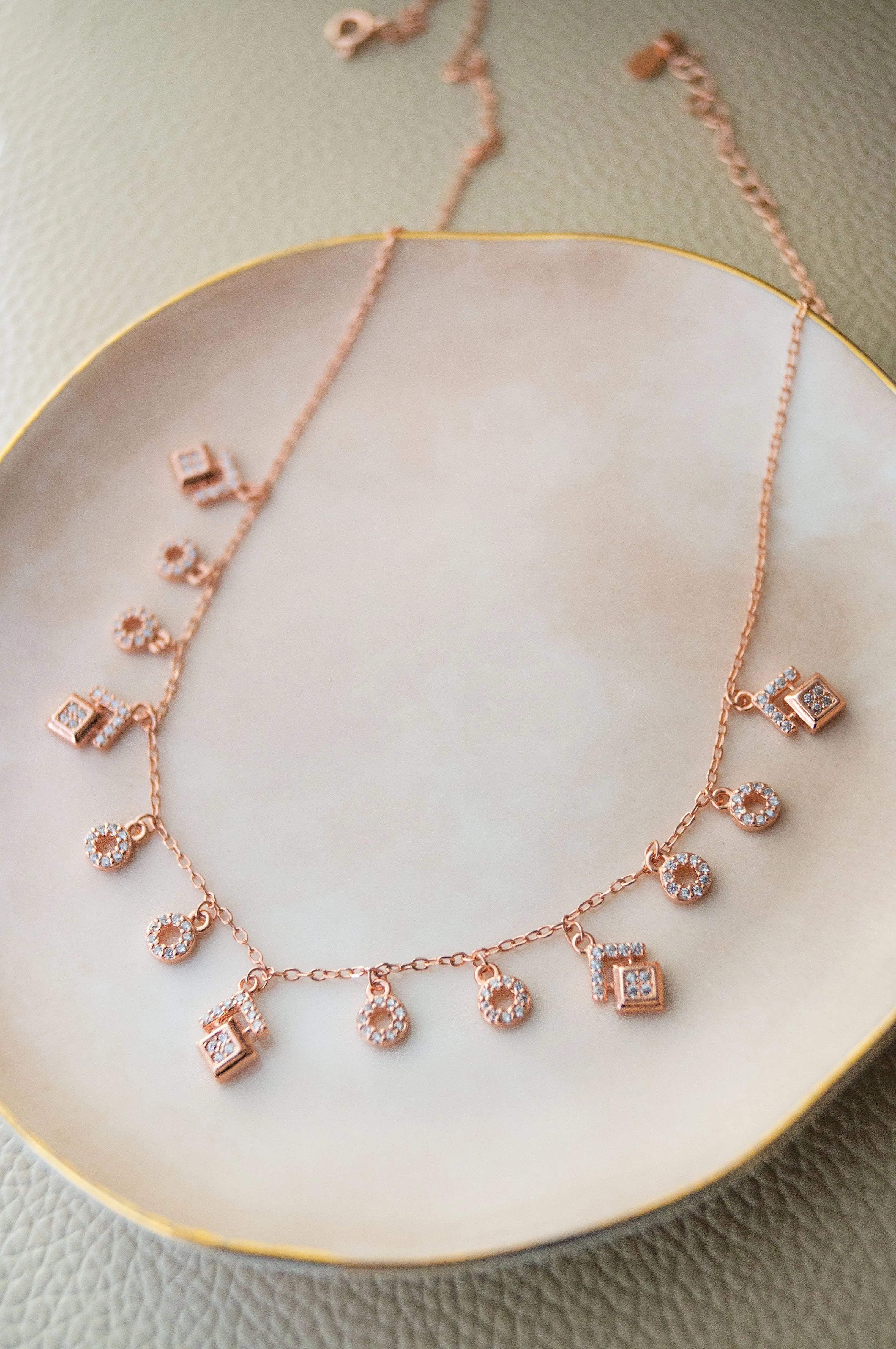 Grandeur Geometric Rose Gold Plated Sterling Silver Chain Necklace