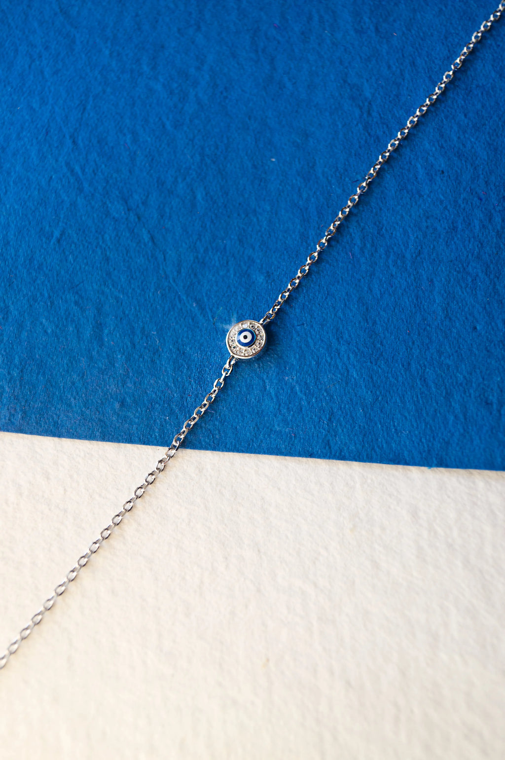 Evil Eye Round Hand-Painted Delicate Rose Gold Plated Sterling Silver Chain Bracelet