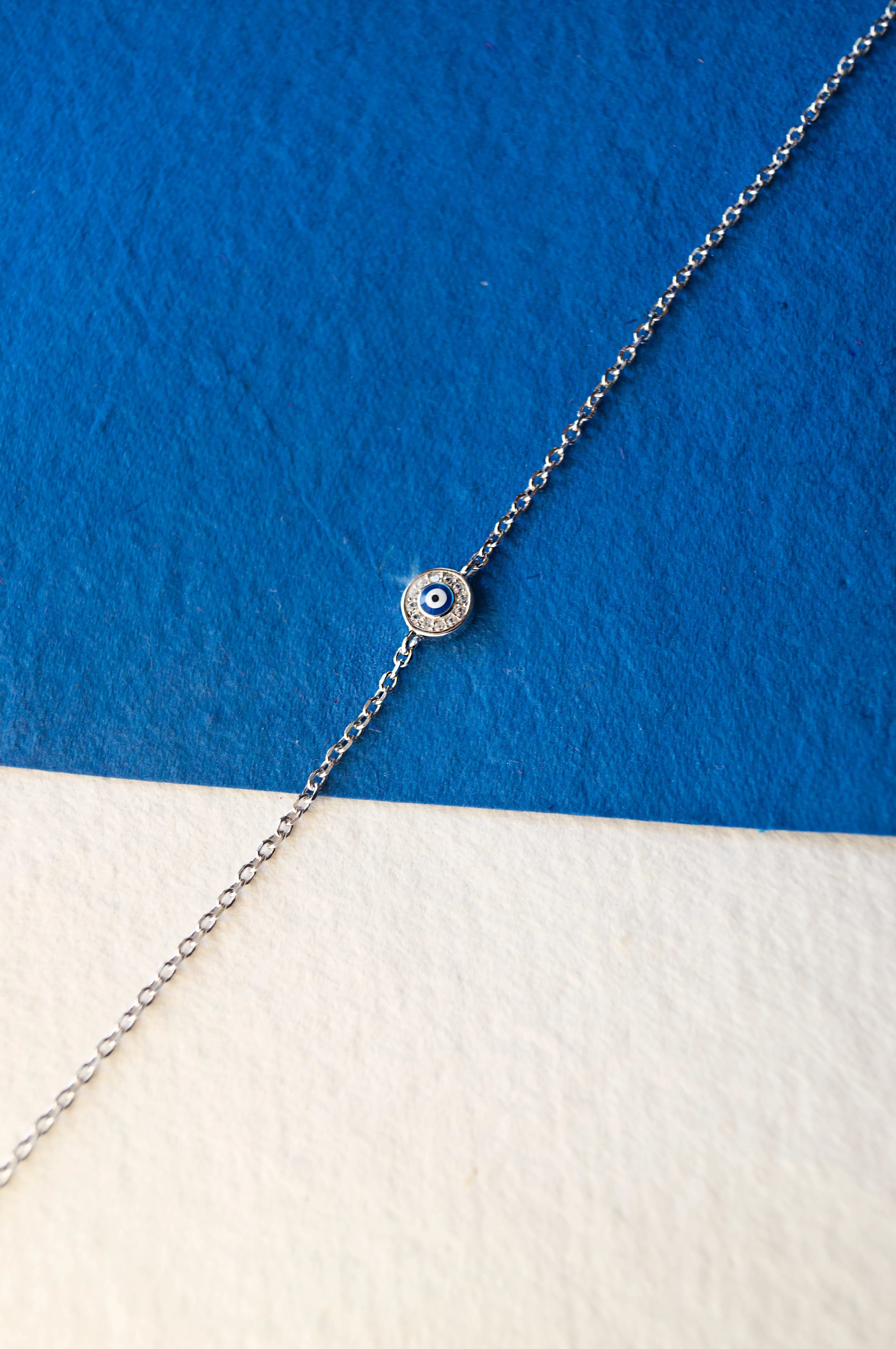 Evil Eye Round Hand-Painted Delicate Rose Gold Plated Sterling Silver Chain Bracelet