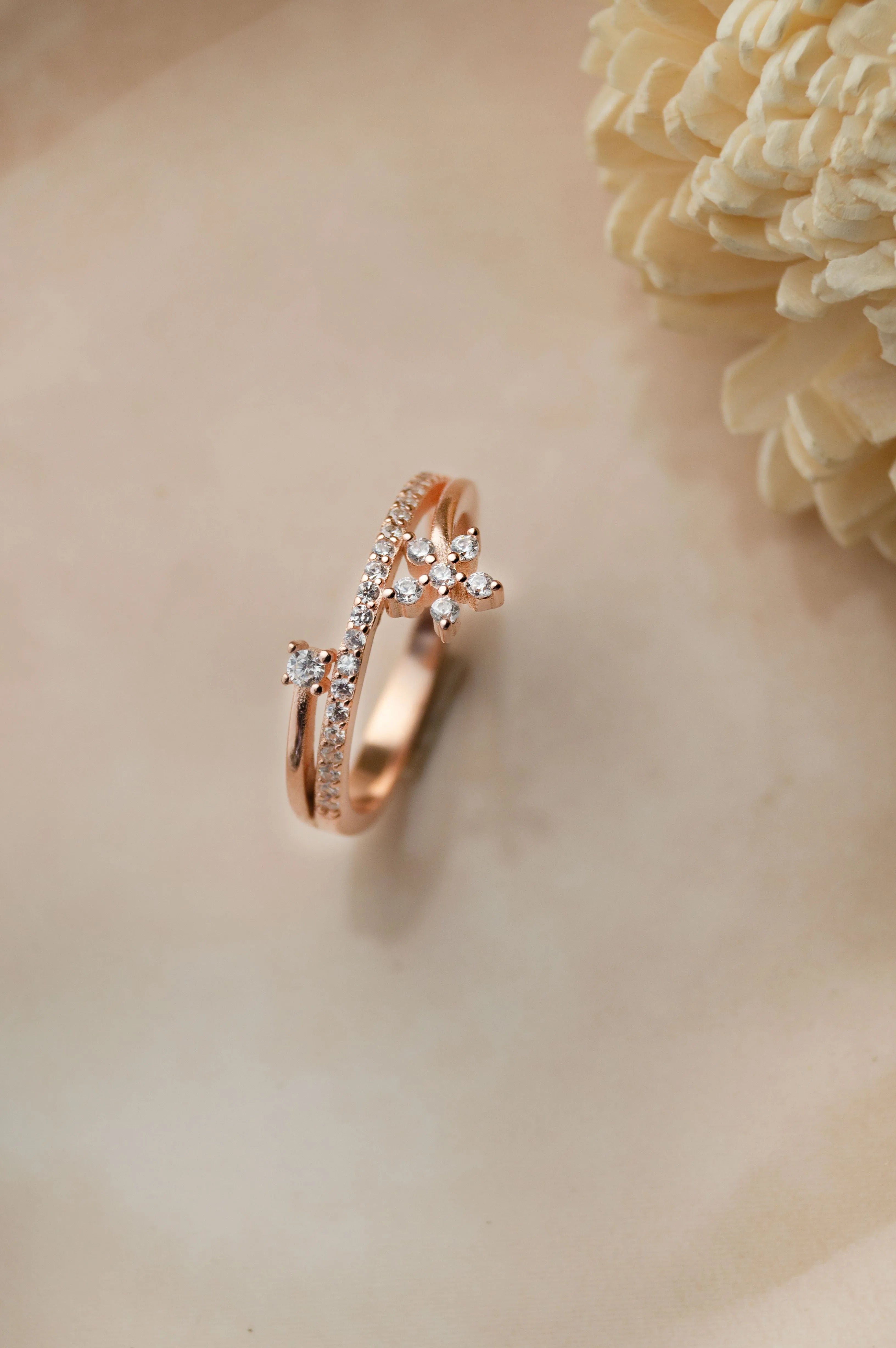 Floral Bloom Rose Gold Plated Sterling Silver Ring