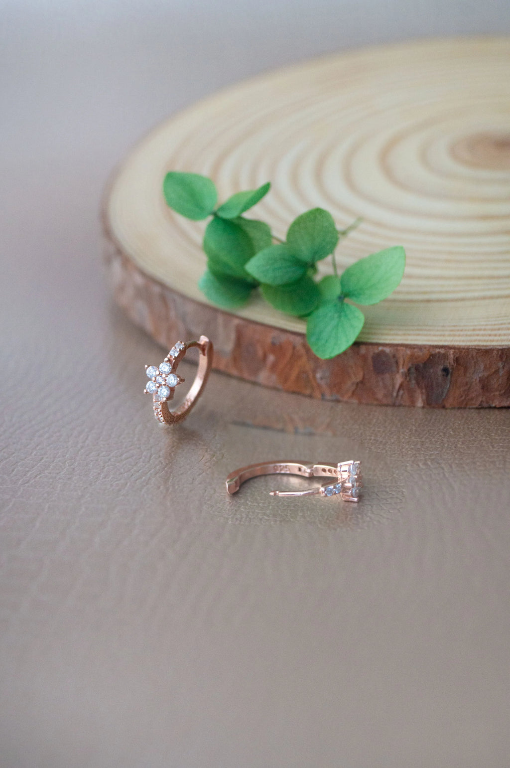 Flower On A Rail Rose Gold Plated Sterling Silver Hoop Earrings