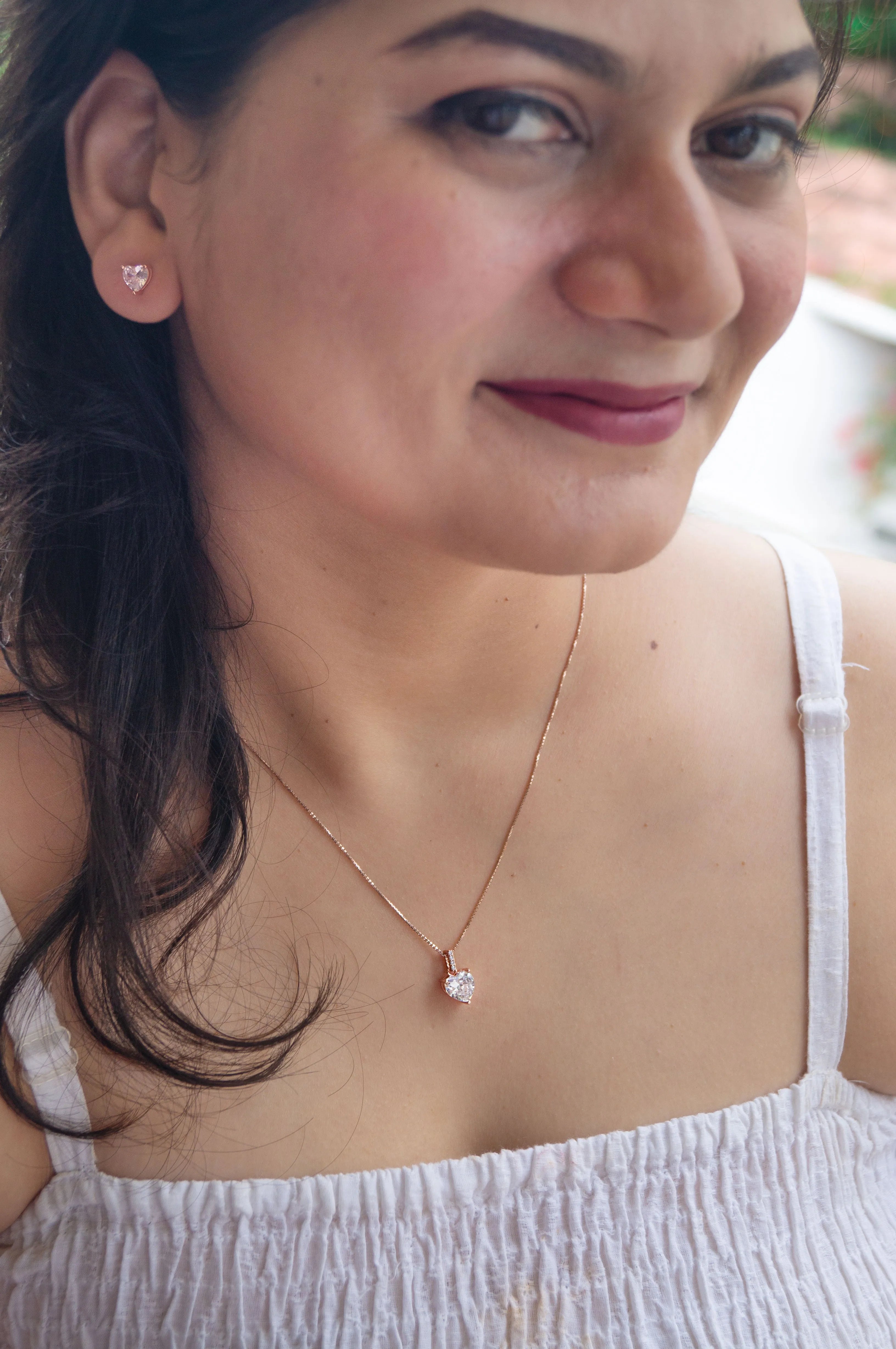 Lovable Heart Solitaire Rose Gold Plated Sterling Silver Pendant Set