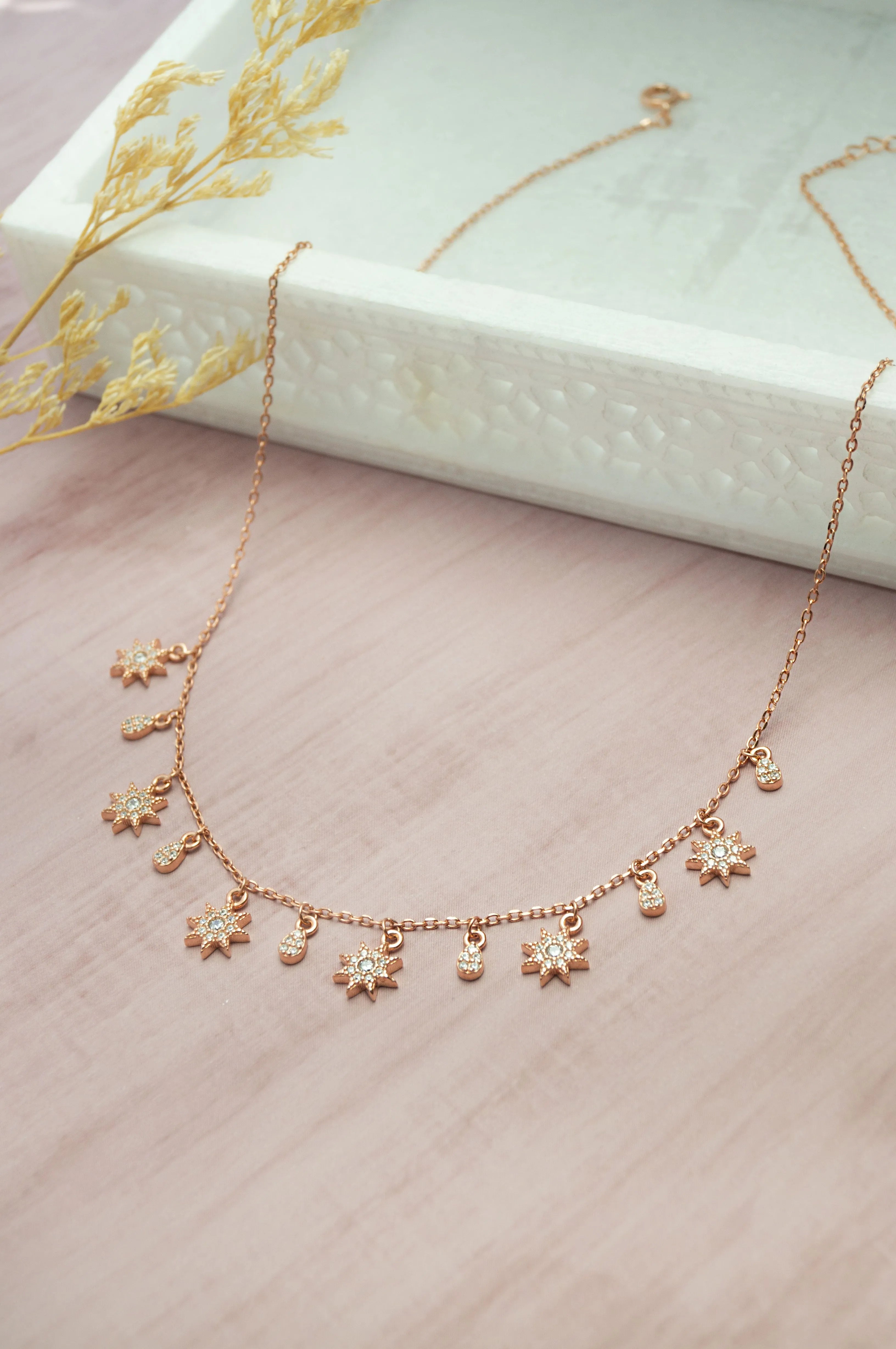 Sun Shine Charms Rose Gold Plated Sterling Silver Necklace Set