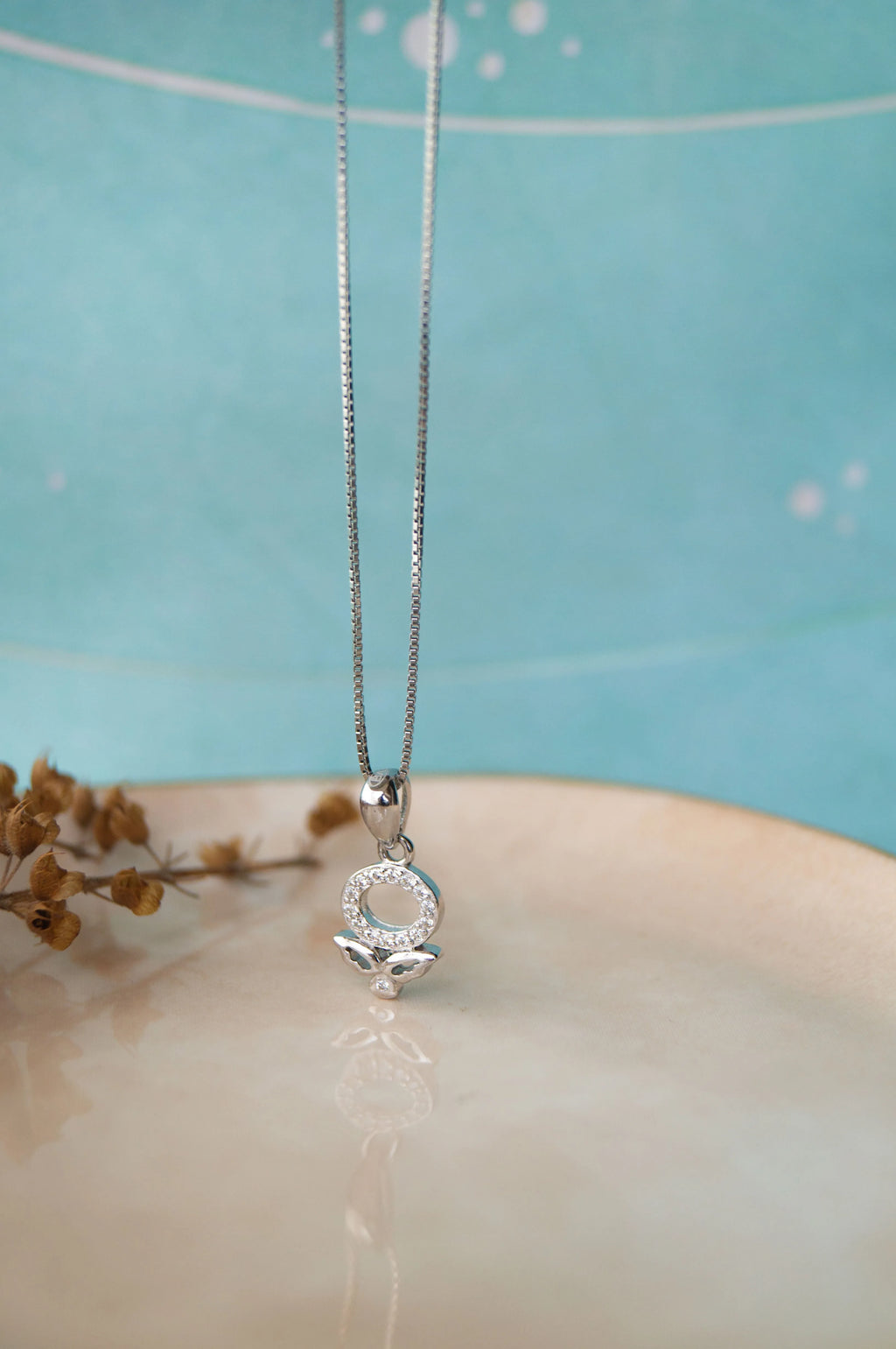 Halo Flower Rose Gold Plated Sterling Silver Pendant